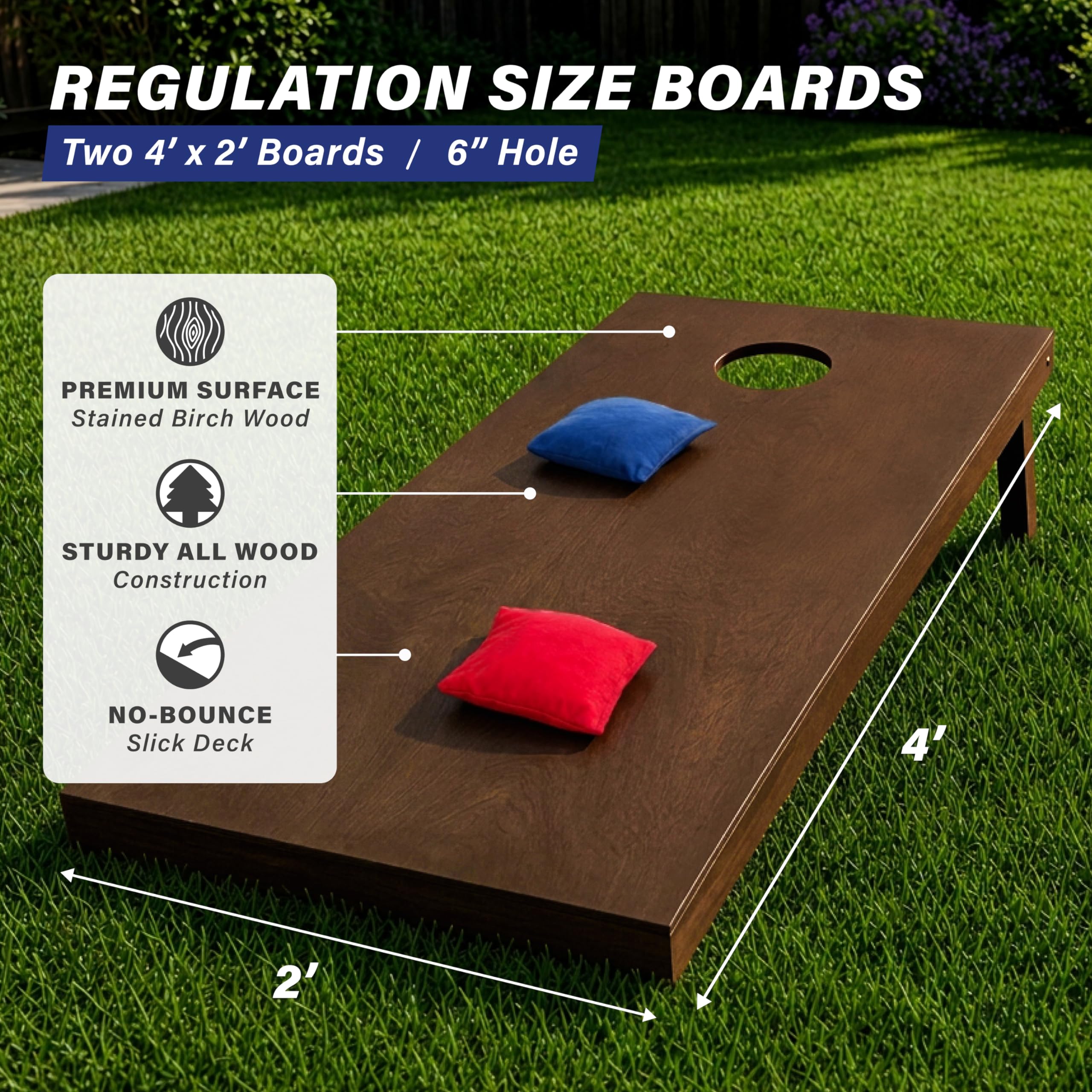 GoSports Lot de Planches de Cornhole en Bois Taille Réglementaire 122 x 60 cm avec Étui de Transport