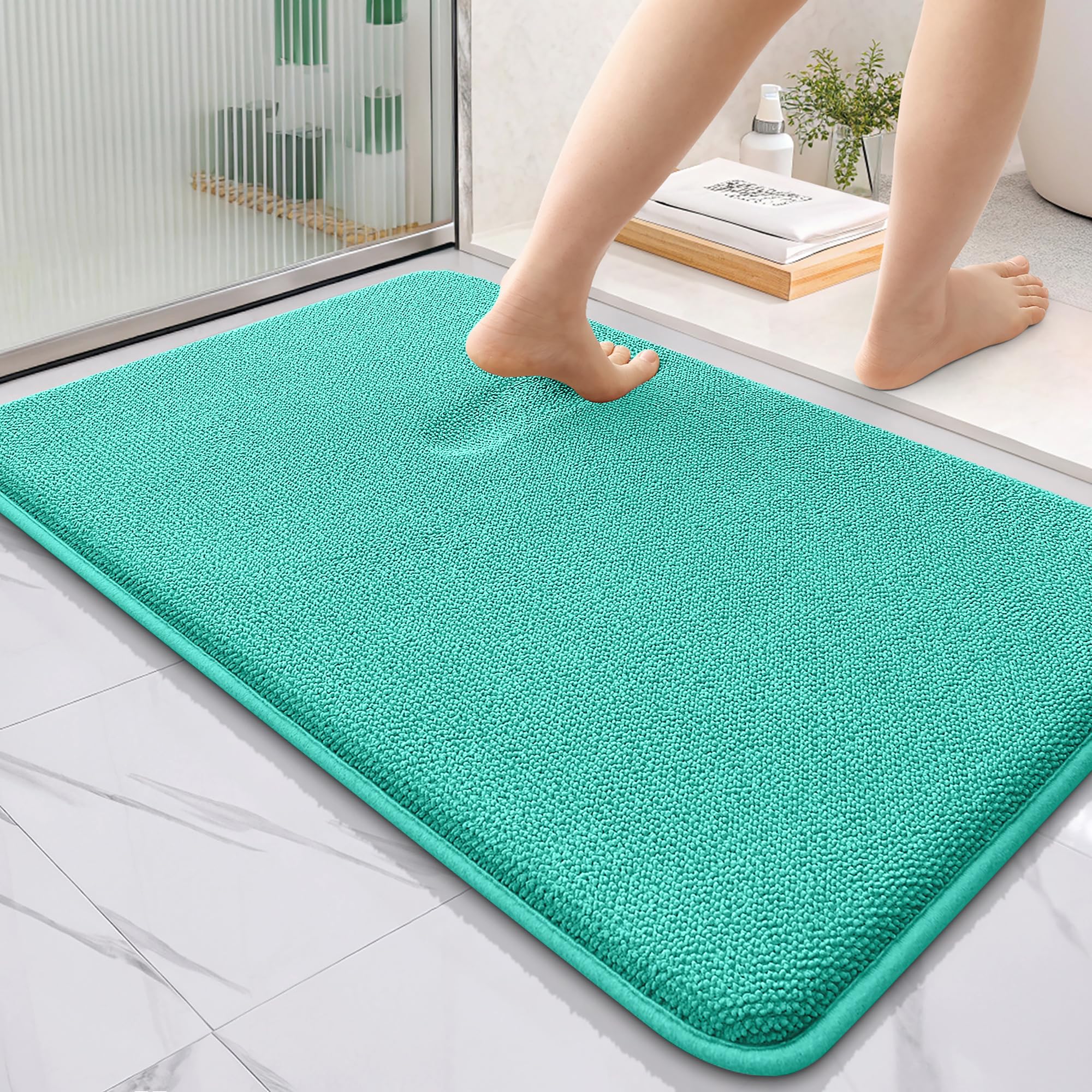 OLANLY Thick Memory Foam Bathroom Rugs 36x24, Soft Absorbent Bath Mat, Teal