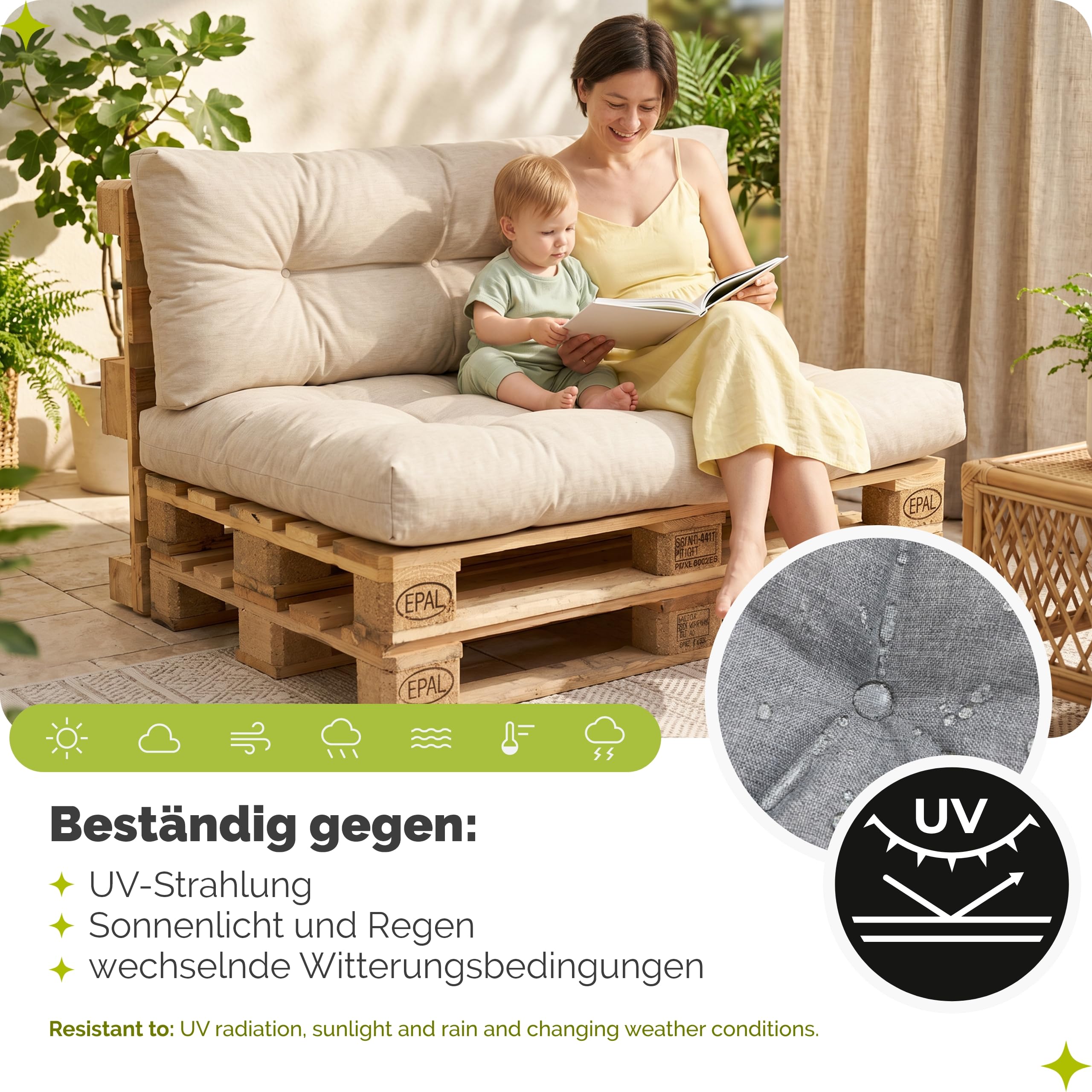Garronda Palettenkissen Set 2-teilig wasserabweisend GD-0252 Cappuccino
