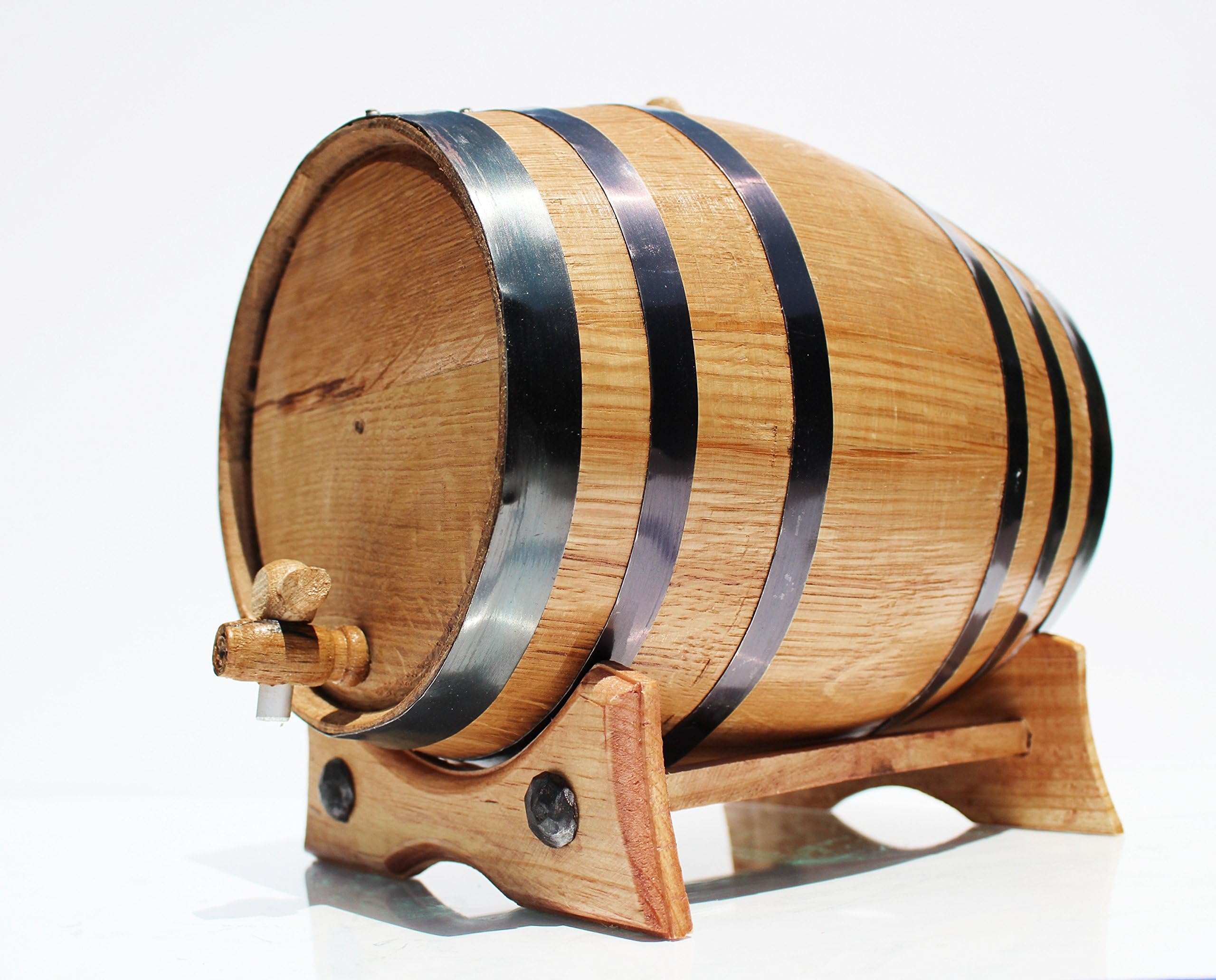 5 Liter Whiskey Oak Barrel for Aging – Golden Oak Barrel with Black Steel Hoops – Aging and Recipes Digital Guide included