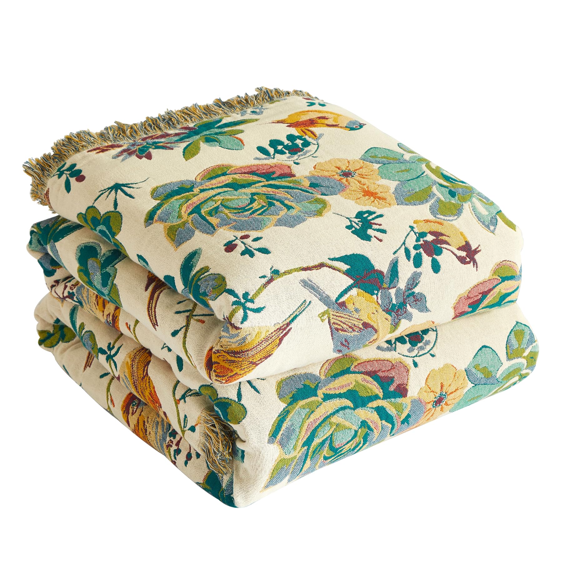 Bailix Premium Boho Tagesdecke 100% Baumwolle Kuscheldecke mit Fransen Doppelseitige Musselin Boho Decke 200x230cm, Kuschelige Sofadecke & Bettüberwurf, Sommedecke für Wohnzimmer weiß/Grün