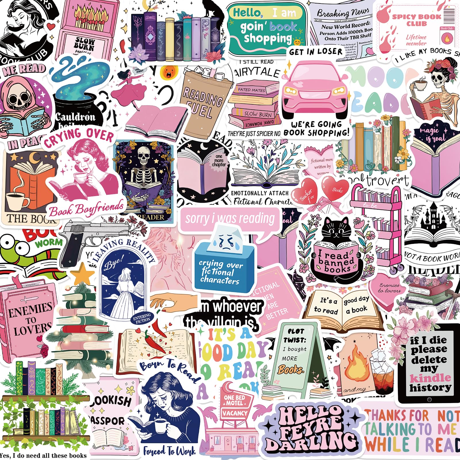 200 PCS Book Stickers for Kindle, Bookish Stickers for Adult, Reading Vinyl Waterproof Sticker Water Bottle Decals for Laptop Ebook Readers Water