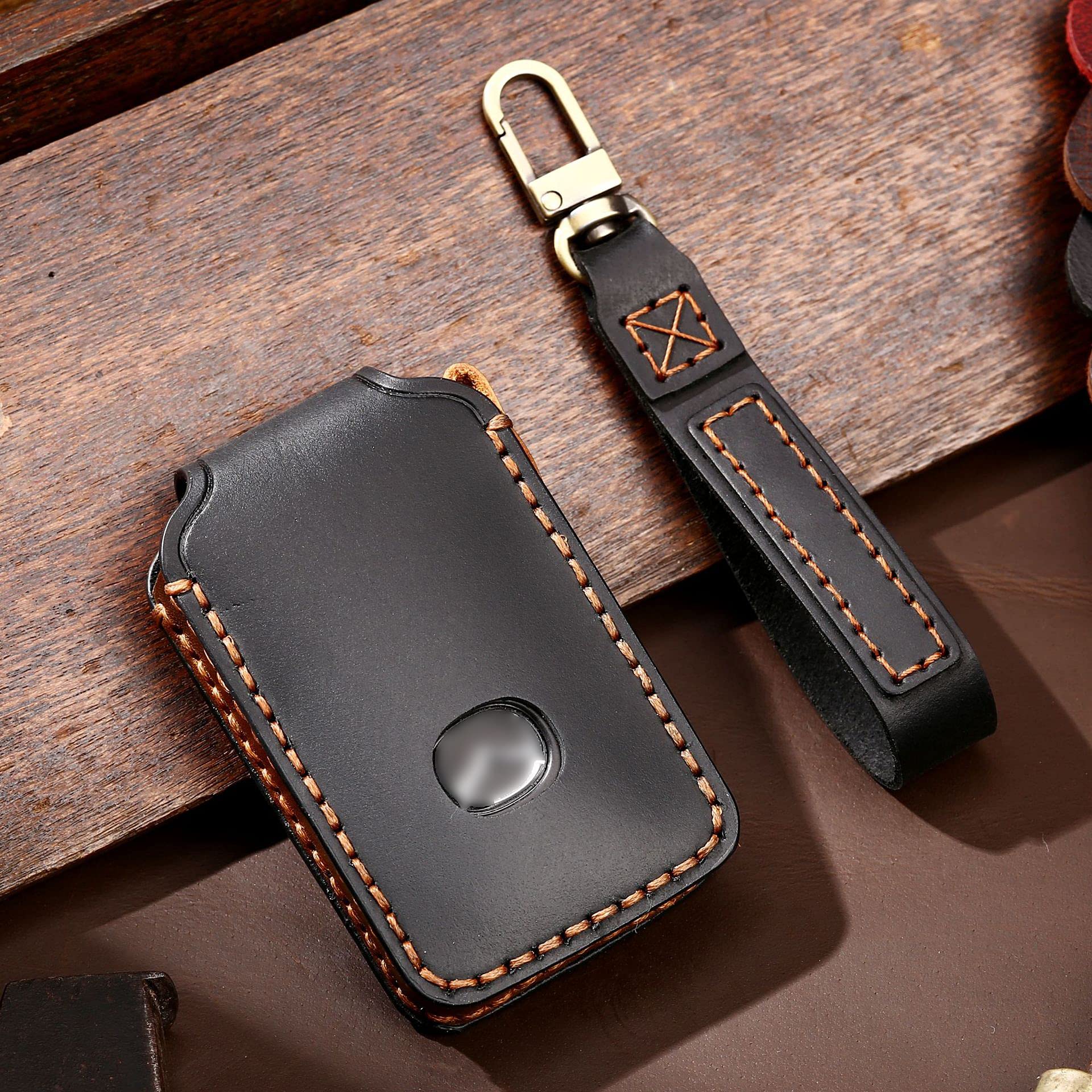 ontto Car Key Cover Case fit for Mazda 3 CX-30 CX-5 CX-9 Mazda 3 Sedan 2019 2020 Leather remote Key Fob Cover Keyring Accessories Smart key shell keychain key holder 4 Buttons Black