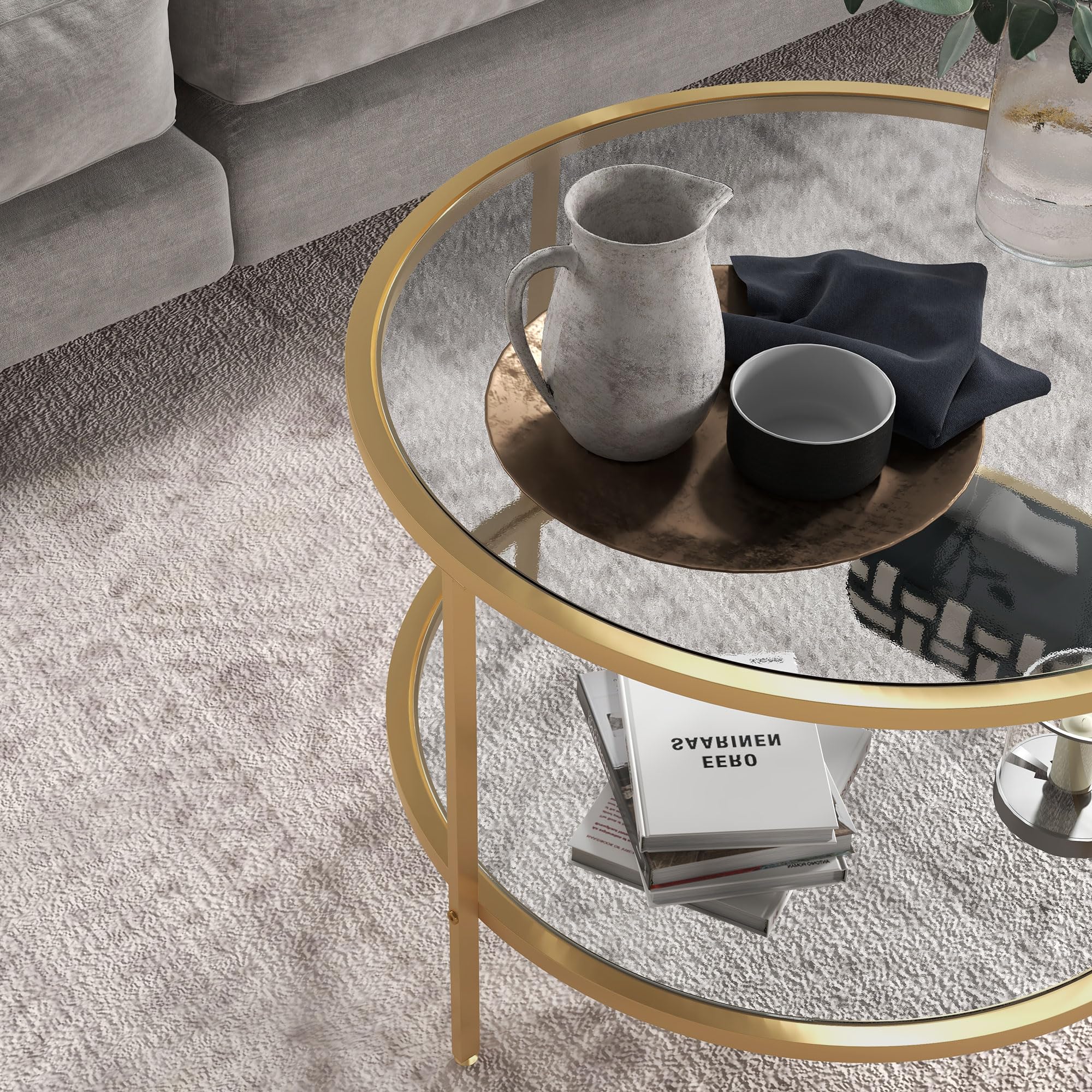 HOMCOM Beistelltisch Rund Couchtisch mit Ablage Ø60 x 43 cm Gold
