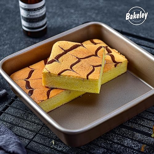 Miniatura 4 de Sartén para asar con estante, antiadherente, rectangular, para horno, barbacoa, para hornear en el horno, 13.78 x 9.84 x 2.36 pulgadas (oro champán)