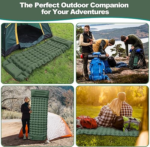 Miniatura 7 de Alfombrillas de dormir autoinflables para campamento, colchoneta de dormir ultraligera con almohada con bomba de pie incorporada, almohadillas de