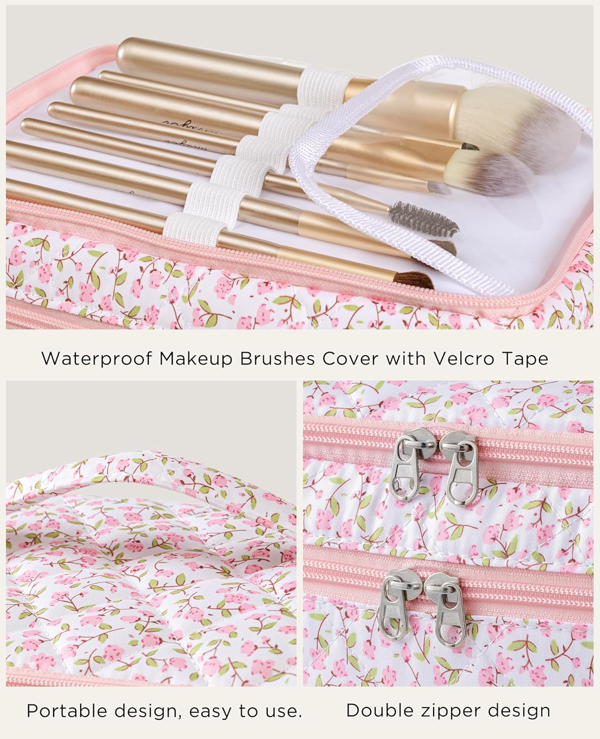 HBselect 2Pcs Travel Makeup Bag, Large Cotton Quilted Makeup Bag Cosmetic Bag Cute Make up Bag Toiletry Bags for Women Girls - Image 5