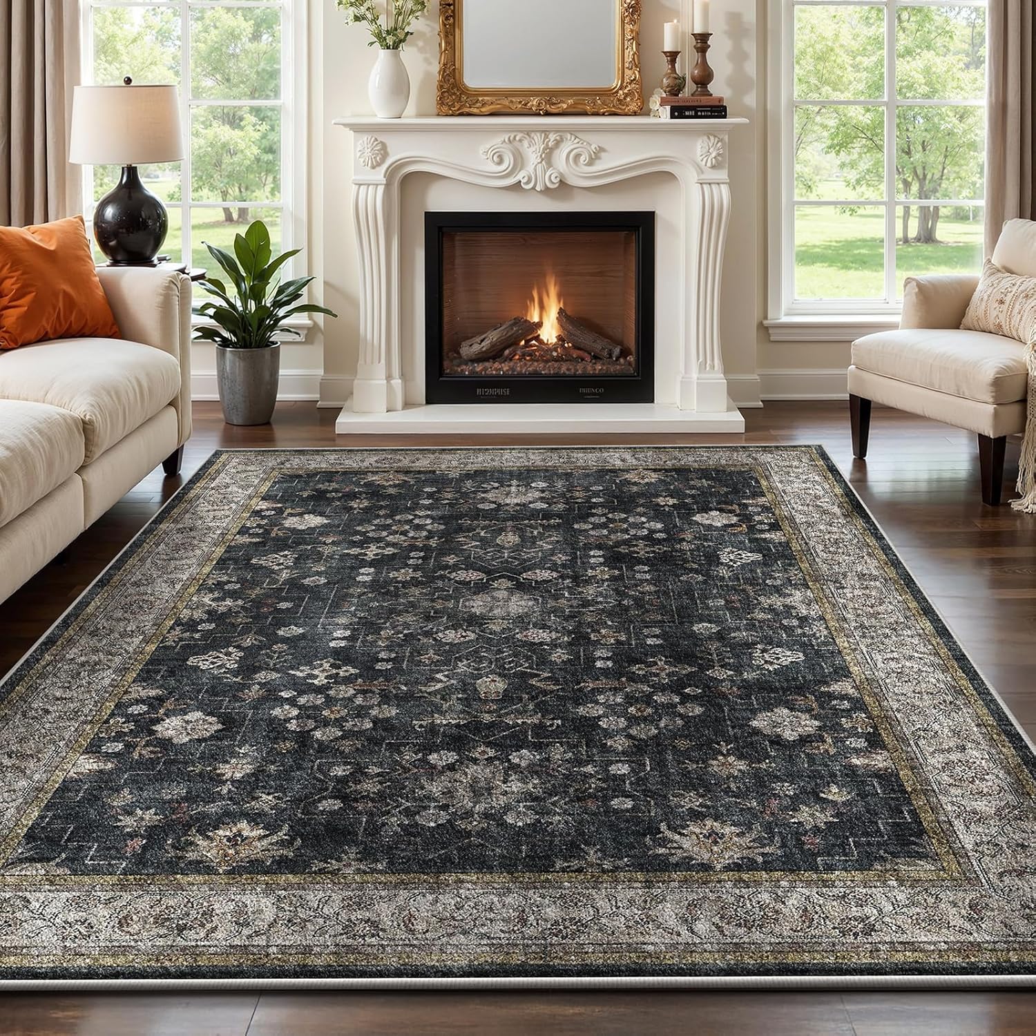 ( similar) RUGIXE 8×10 Area Rug,Washable Rug,Rugs for Living Room,Washable Area Rug,Perfect for Living Room, Bedroom, Kids Room, Nursery Black Ink 8×10