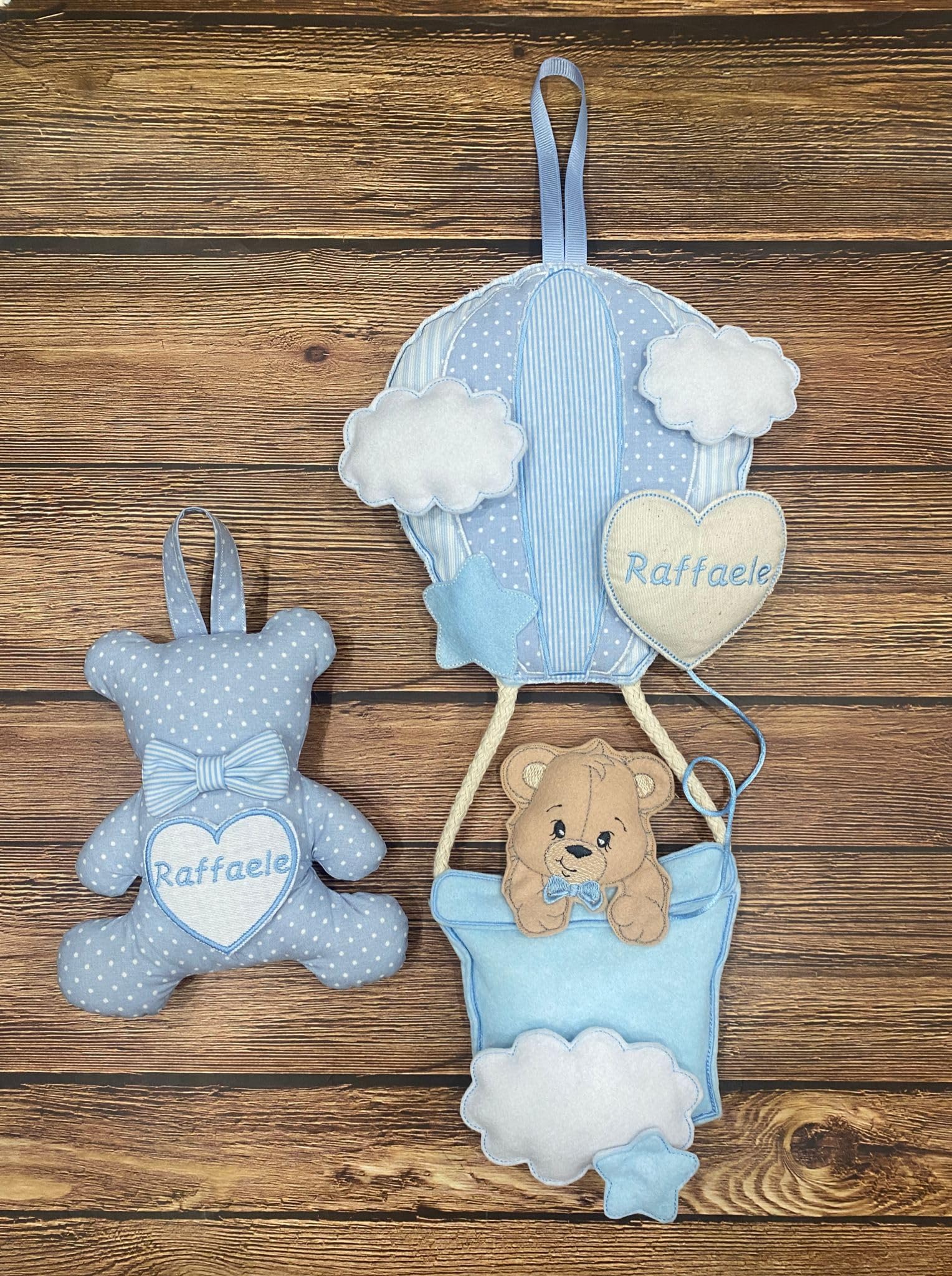 Fiocco Nascita Mongolfiera tema Orsetto - Coccarda Nascita - bimbo - bimba - con nome personalizzato - Fiocco Nascita Mongolfiera con Orsetto - Made in Italy - Handmade