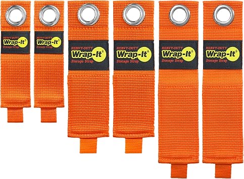 Heavy-Duty Wrap-It Storage Straps Assorted 6-Pack, Blaze Orange - Garage Organizer and Extension Cord Hanger and Electric Cord Organizers for Garage Gadgets
