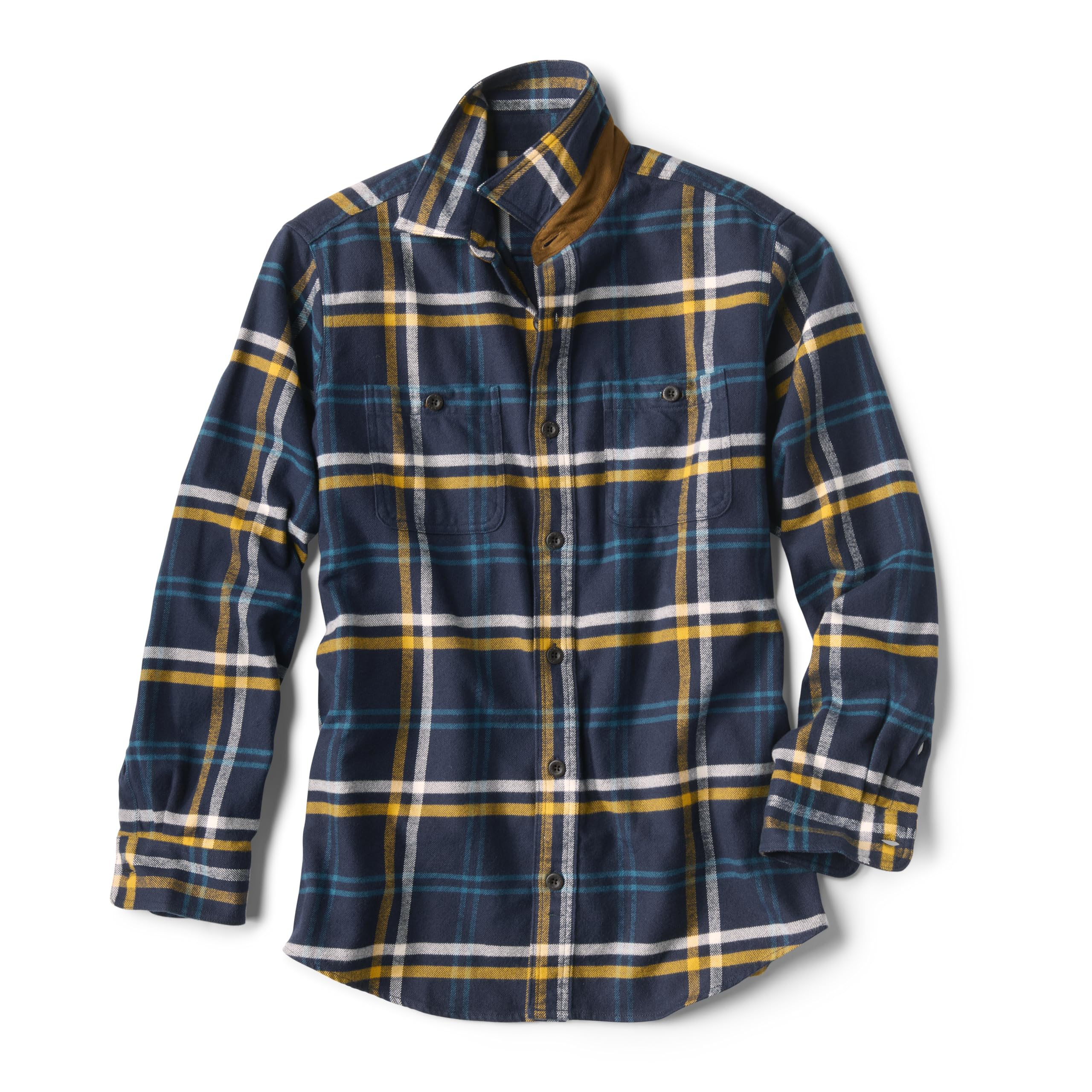 Orvis Perfect Flannel Shirt for Men - 100% Brushed Cotton Long Sleeve Men's Flannel Shirt with Faux-Suede Trim