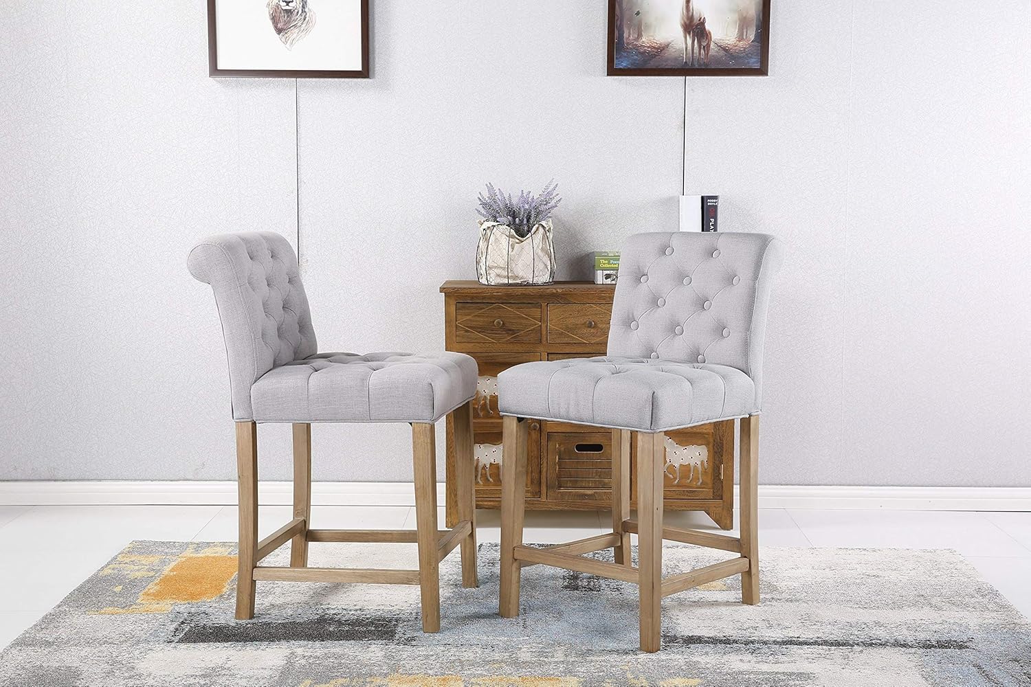 Amazoncom Roundhill Furniture Carlisle Counter Height Button Tufted Solid Wood Bar Stools