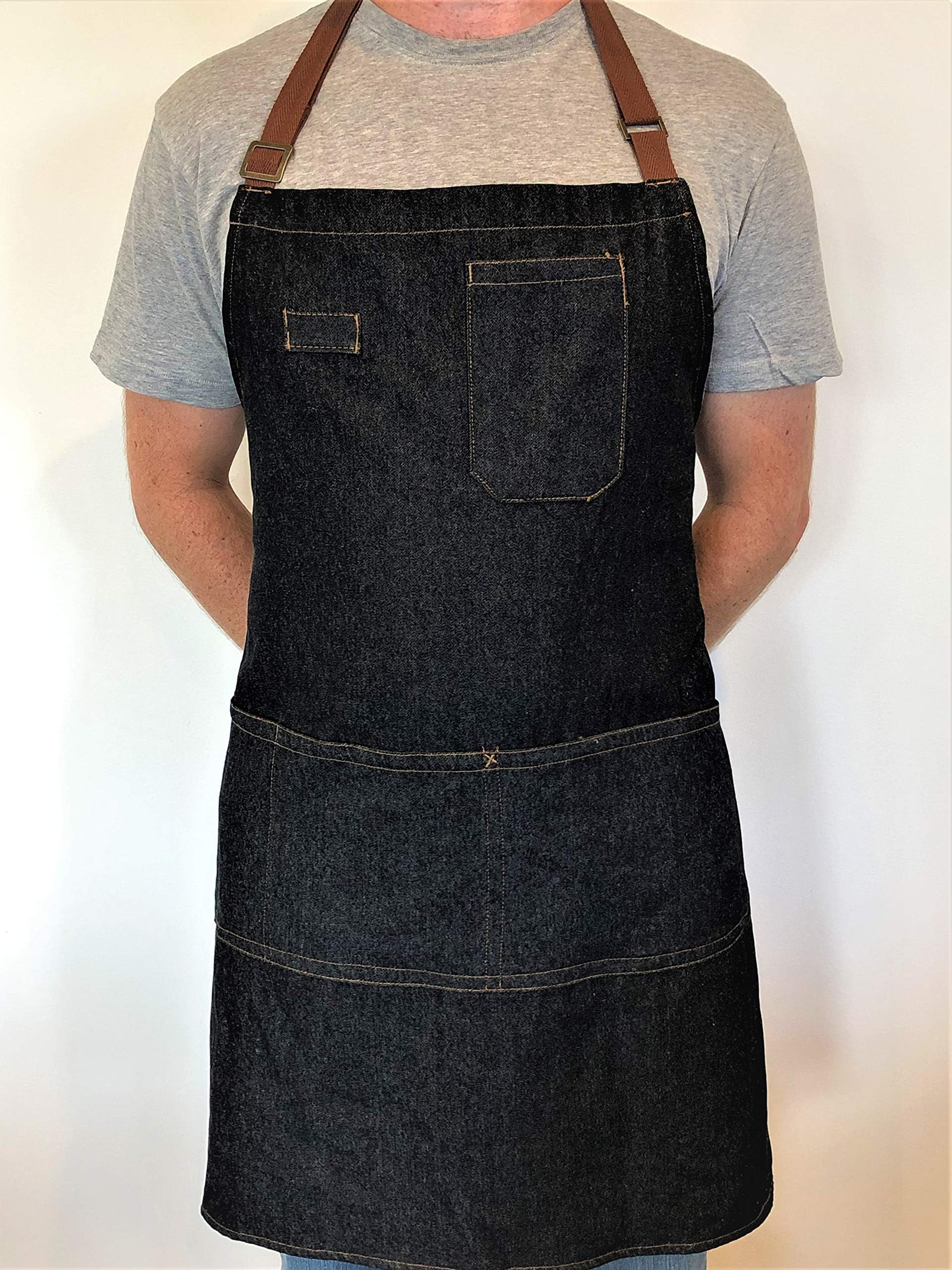 Denim Apron With Pockets - Stay Organized When You're BBQ Grilling And Cooking - Stylish Cooking Aprons For Men - Make An Awesome Gift - Fully Adjustable, Contemporary Design - Machine washable