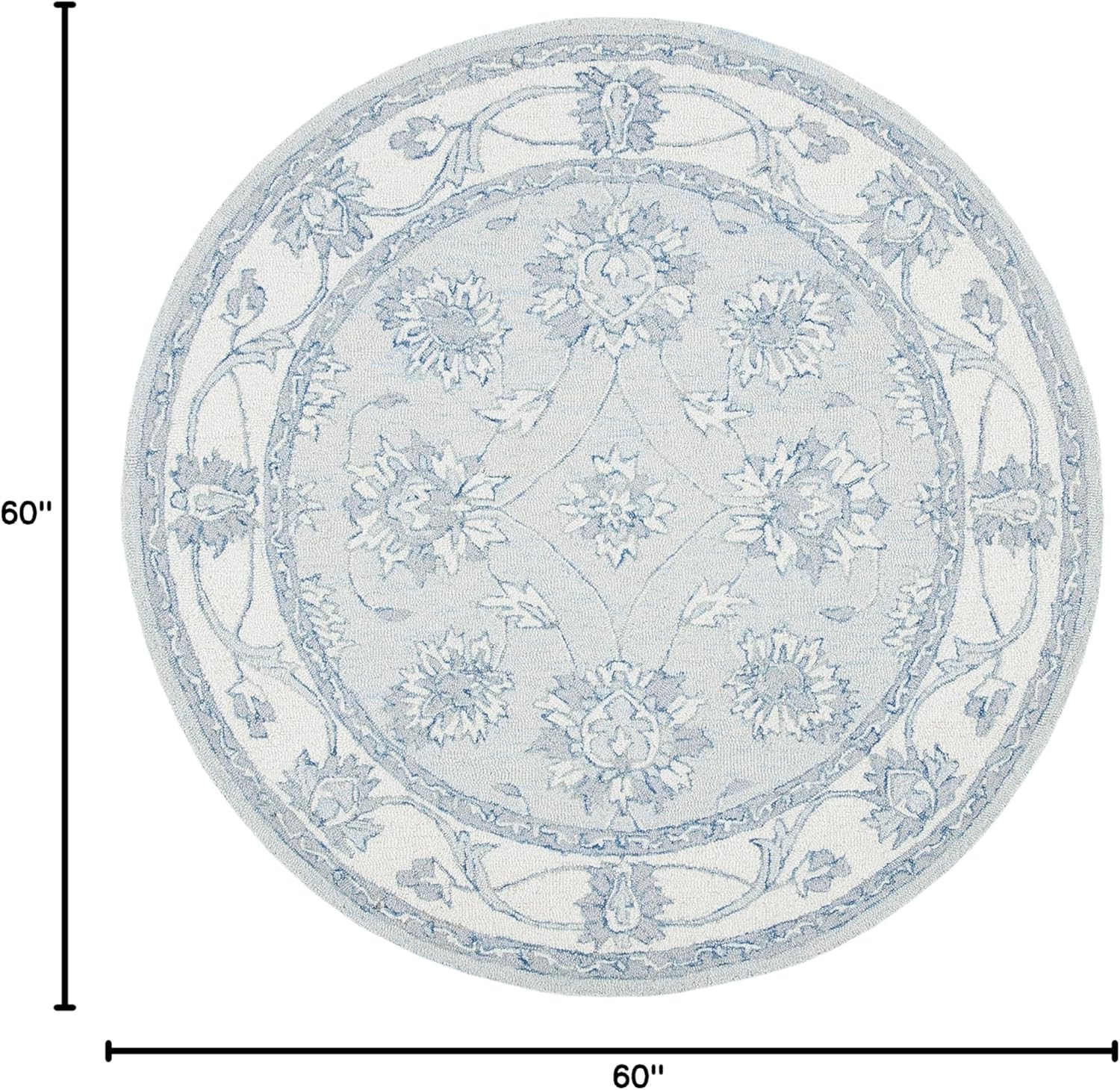 SAFAVIEH Micro-Loop Collection Area Rug - 5' Round, Light Blue & Ivory, Handmade Wool, Ideal for High Traffic Areas in Living Room, Bedroom (MLP536L)