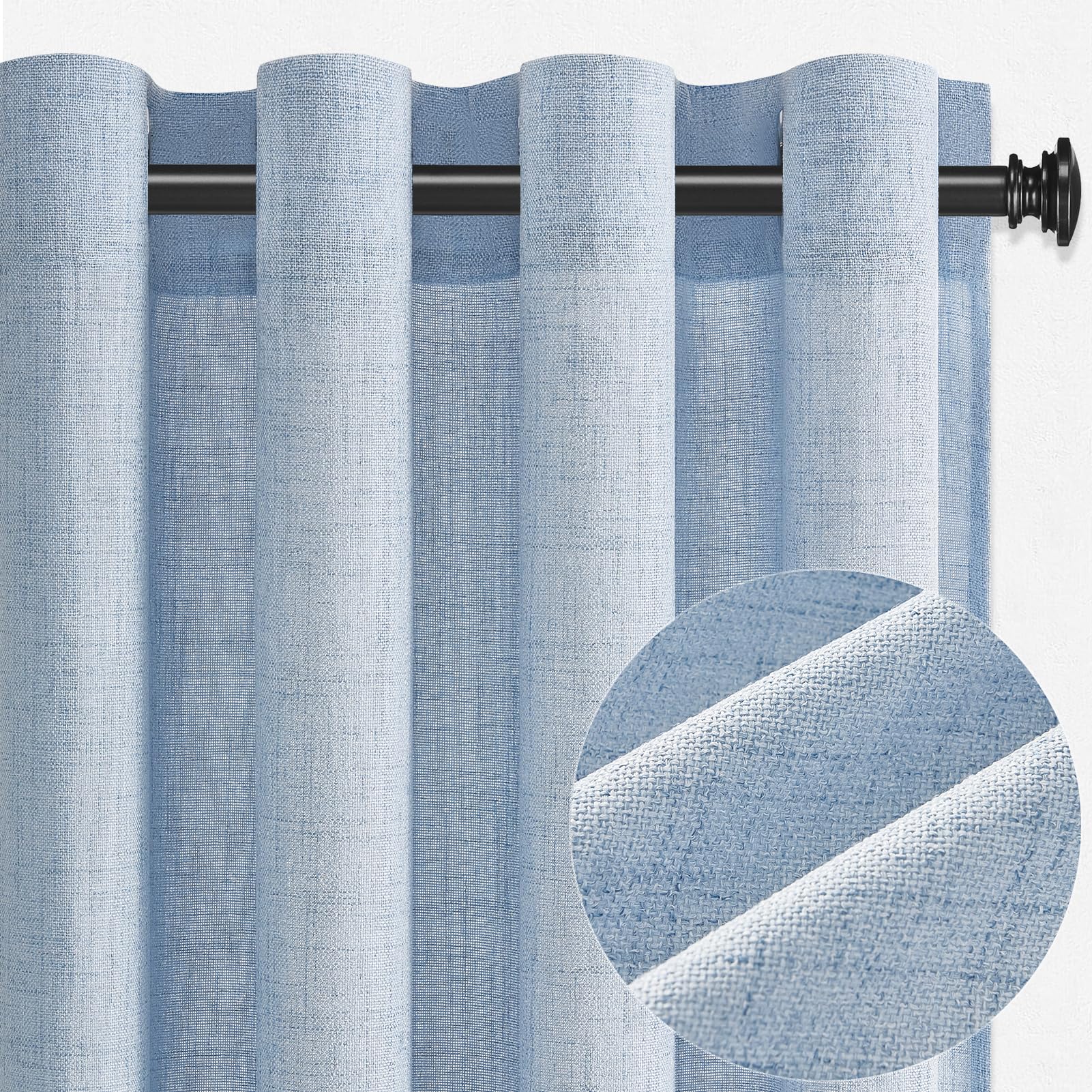 MRTREES Tenda in Voile Lino Semitrasparente Blu con Occhielli da Interno, Tende Moderne per Interni Soggiorno Moderne Camera da Letto Cameretta Bambini Salotto 2 Pezzi, 140x225 cm