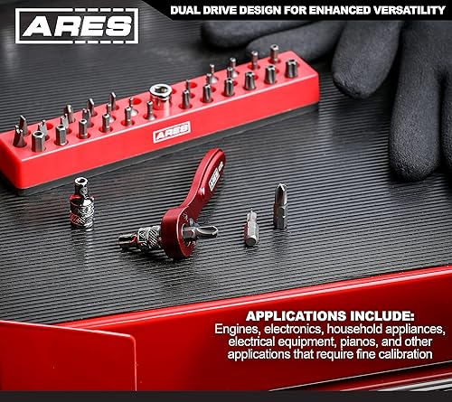 Vista 74 de ARES 42111 – Trinquete hexagonal de cabeza giratoria de 90 dientes rojo de 1/4 pulgadas – Giratorio de 250 grados con inserto magnético