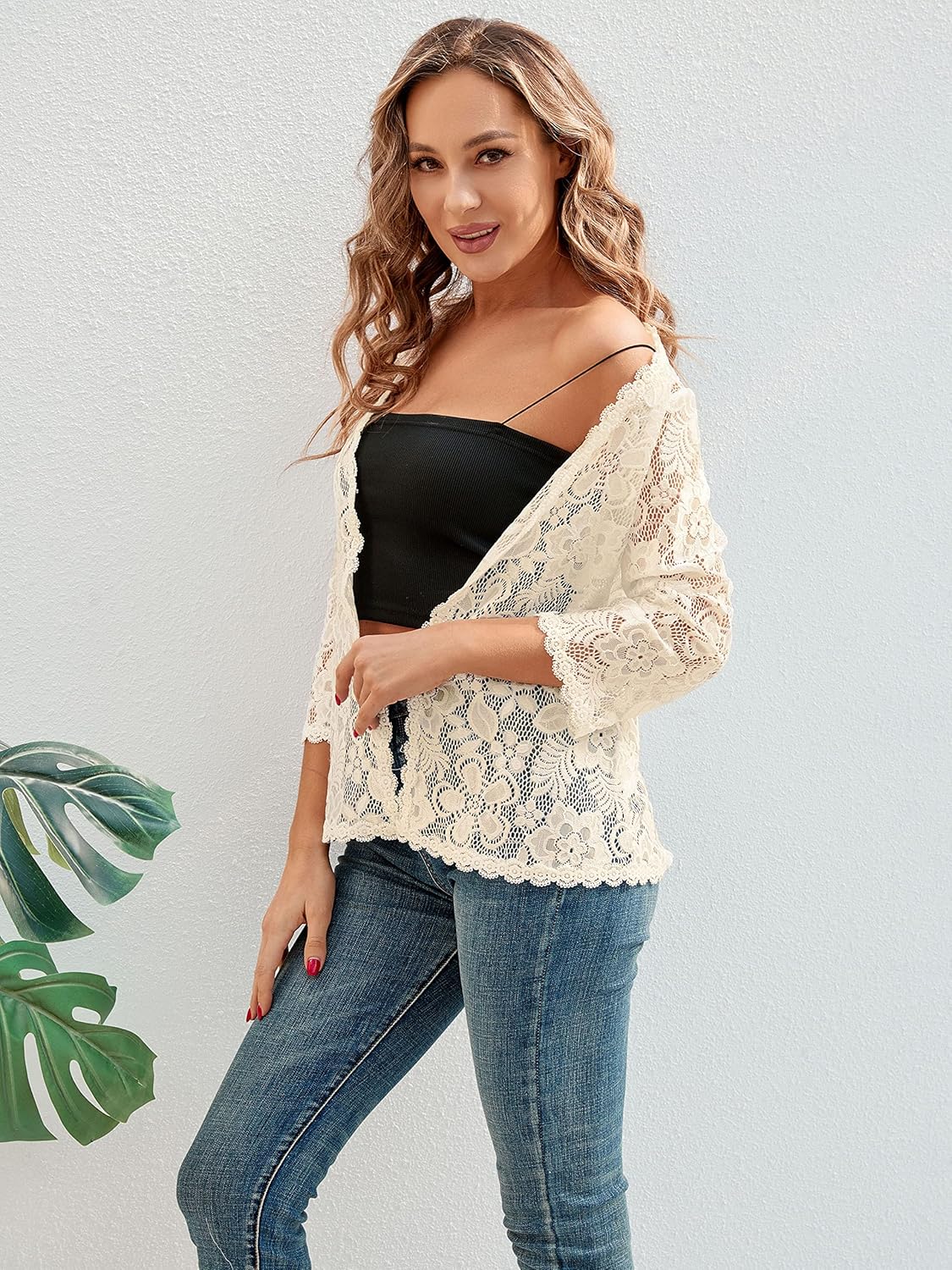 BENANCY Women's 3/4 Sleeve Bolero Shrugs Crochet Lace Open Cardigan - Image 3