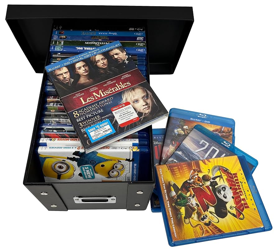CheckOutStore Black Storage Box for 25 Blu-Ray Cases, 12.25