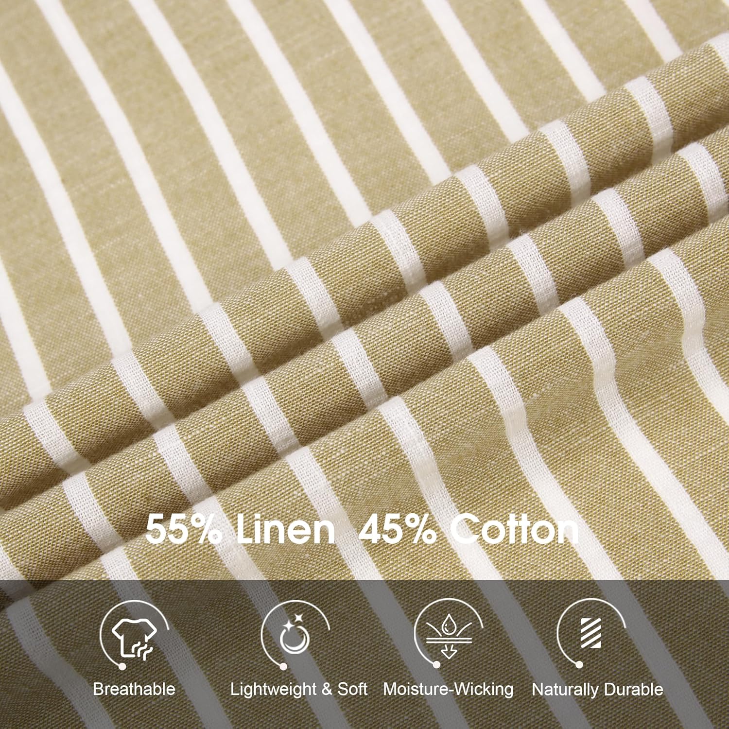 Damipow Mens Linen Cotton Striped Long Sleeve Dress Shirt Casual Button Down Shirt - Image 6