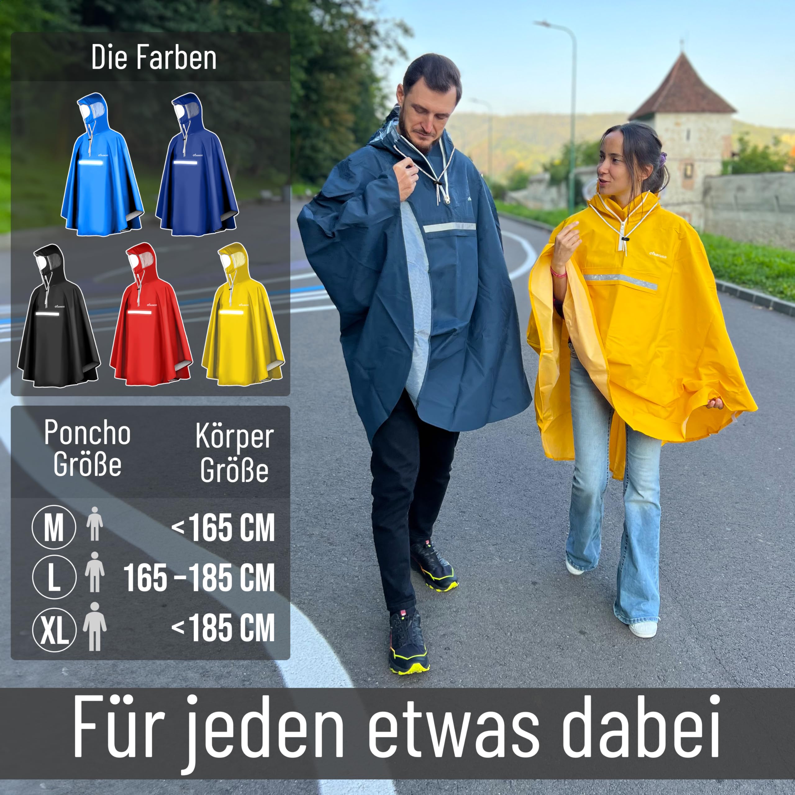 Regenponcho Fahrrad extra wasserdicht und robust - TEST SEHR GUT - Premium Regencape Fahrrad mit Reflektoren, Sichtfenster - Regenbekleidung als Regenponcho Herren und Damen - Regenjacke