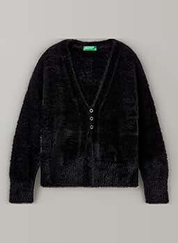 United Colors of Benetton, Cardigan de lana cu decolteu in V, Gri melange, L