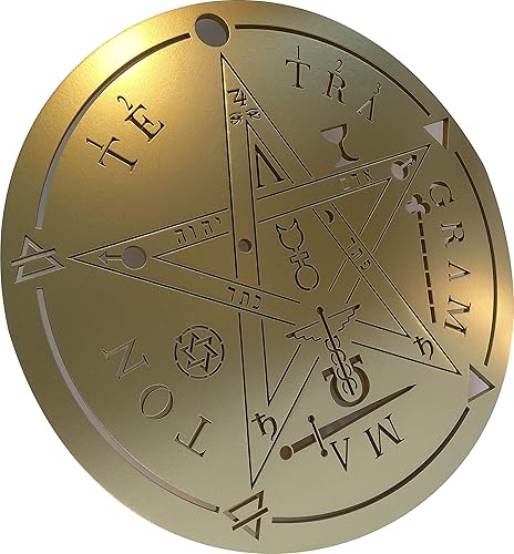 Miniatura 9 de Handcrafted 12inch Wooden Pentagram with Large Tetragrammaton and Elemental Symbols - Empowering Star with Hand-Painted and Gilded Names of God and