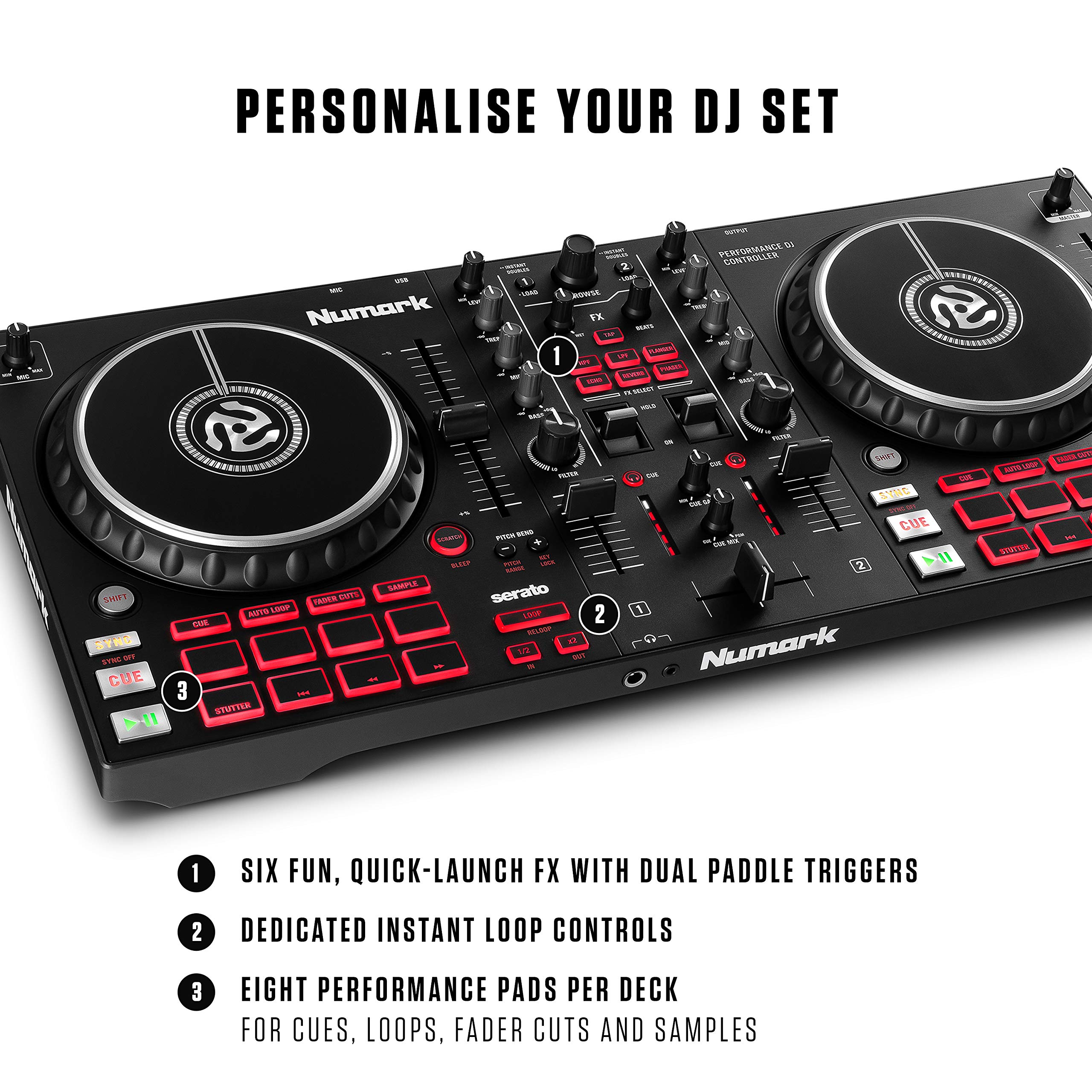 Numark DJ Komplettset - Mixtrack Pro FX 2 Deck Dj-Controller für Serato + HF125 professioneller Kopfhörer