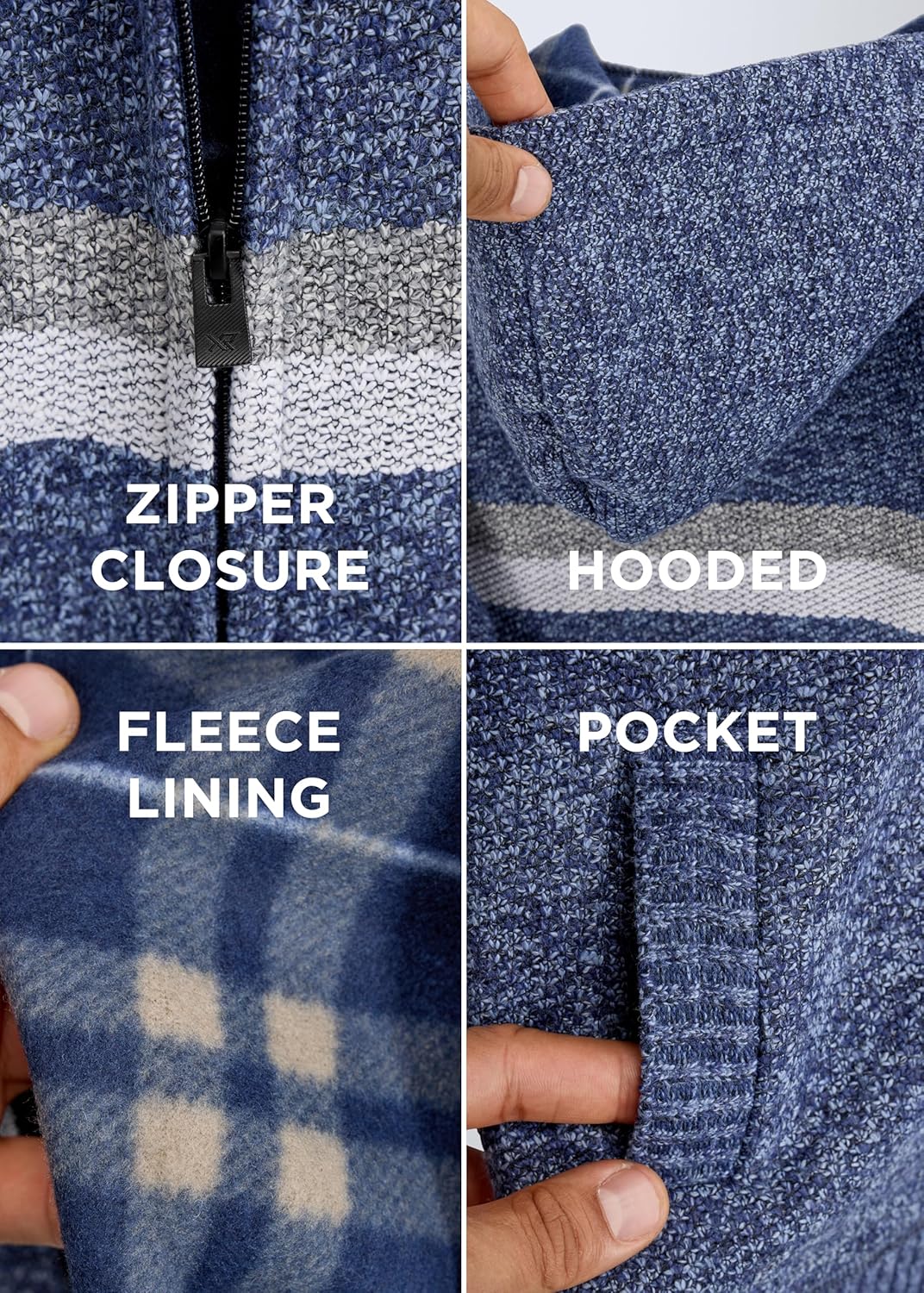 X RAY Boys (6-12) Full Zip Fleece Flannel Lining Sweater with Hood, Kids Knit Sweater for Spring, Fall and Winter