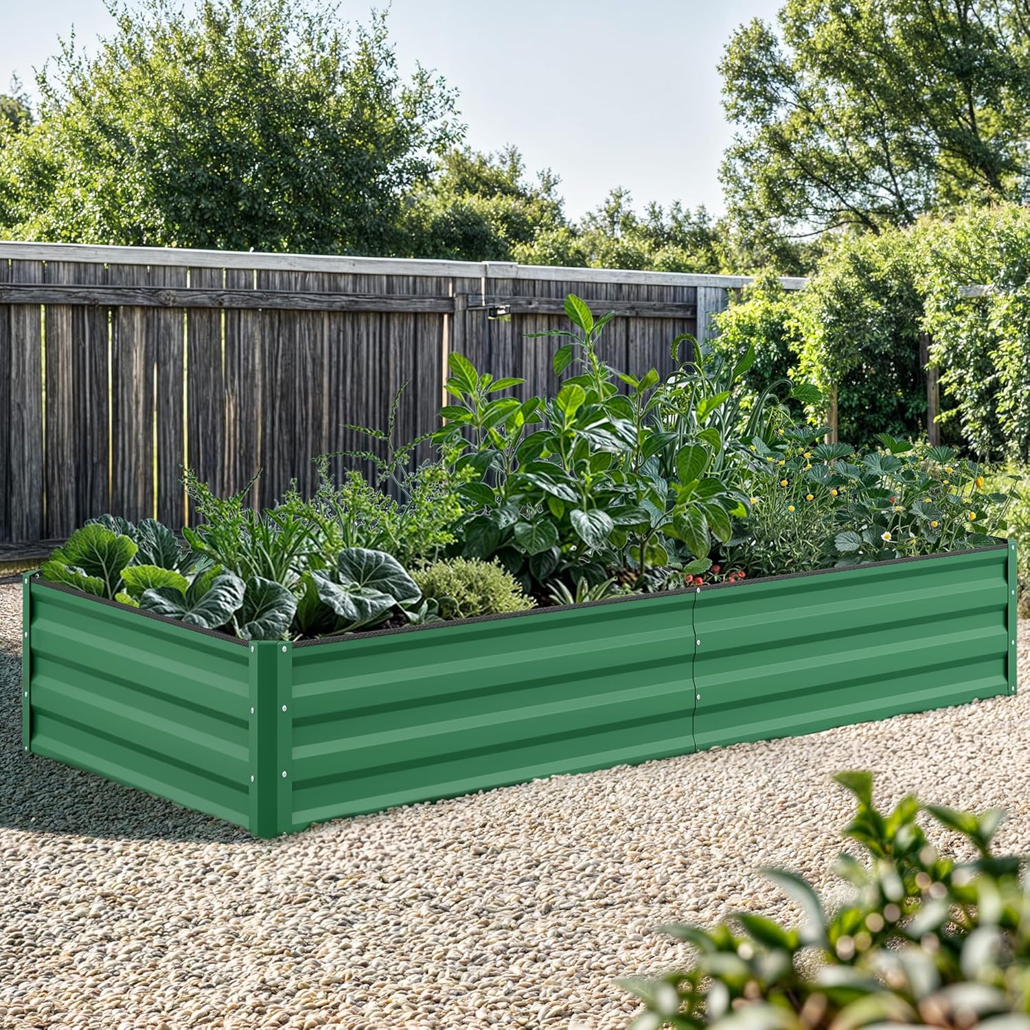 YITAHOME 96x48x12 in 2pcs Galvanized Raised Garden Bed Kit, Large Metal Planter Box with Gloves, Safety Rubber & Support Rod, Outdoor Flower Bed for Plants Vegetables, Green