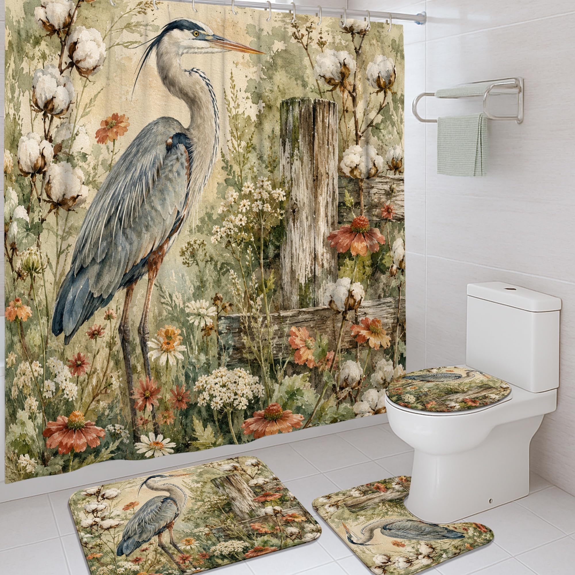 Rideau de douche imperméable et anti-moisissure Heron à motif fleuri vert 183 x 183 cm