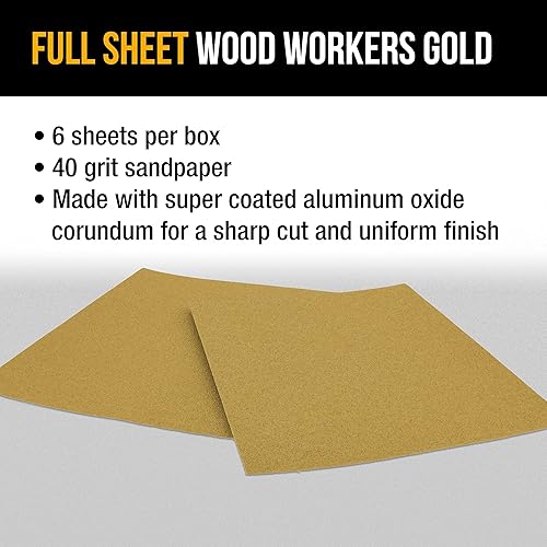 Miniatura 4 de Dura-Gold Hojas de papel de lija doradas de 9 x 11 pulgadas, grano 40 (caja de 6)  Carpintería para muebles de madera, pintura automotriz  Corte de