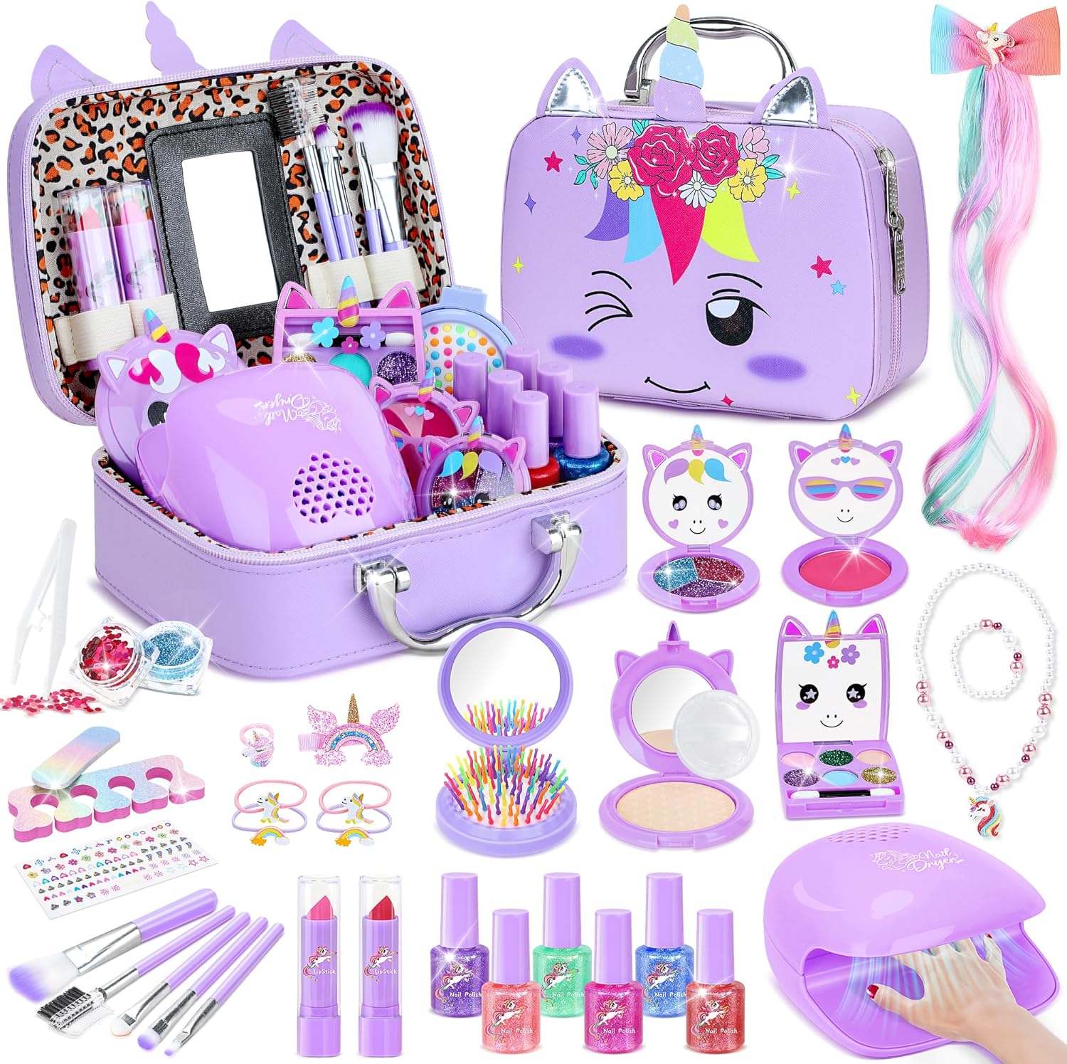 PERRYHOME Kids Makeup Kit for Girls, Kids Makeup Sets for Girls 5-8 Unicorn Washable Real Cosmetic Set Nail Polish Set Toddler Birthday Gifts Princess Toys for 3 4 5 6 7 8 9 10 11 12 Year Old(Purple) PERRYHOME Kids Makeup Kit for Girls, Kids Makeup Sets for Girls 5-8 Unicorn Washable Real Cosmetic Set Nail Polish Set Toddler Birthday Gifts Princess Toys for 3 4 5 6 7 8 9 10 11 12 Year Old(Purple)