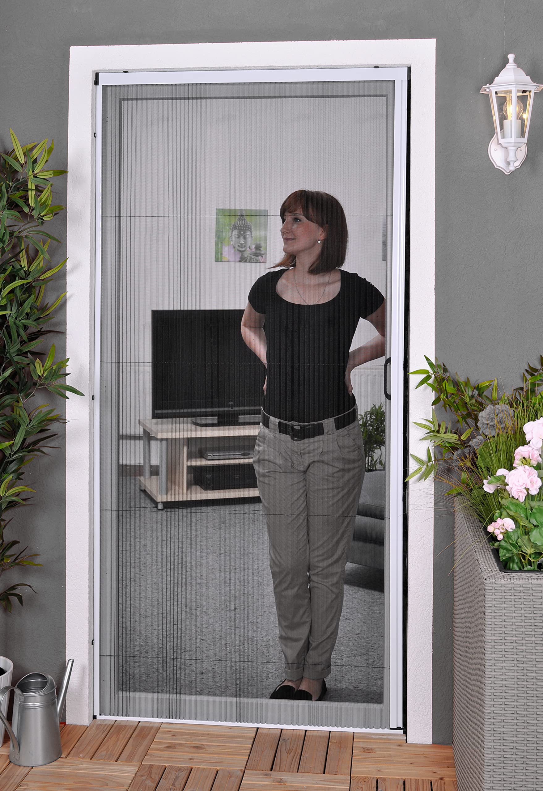 Premium Slim Fliegengitter Plissee für Tür - Alu Plisseetür Profi Insektenschutz - Rollo Alternative max. 125 x 220 cm (Weiß)
