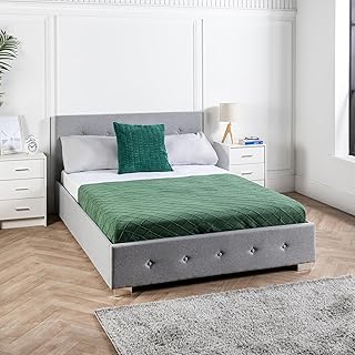 Home Treats Ottoman Storage Bed Grey | Queen Size Small Double Bed Frame With Storage & Gas Lift 4ft | Upholstered in Durable Hopsack Grey Linen Fabric (Small Double - No Mattress, Hopsack Grey)