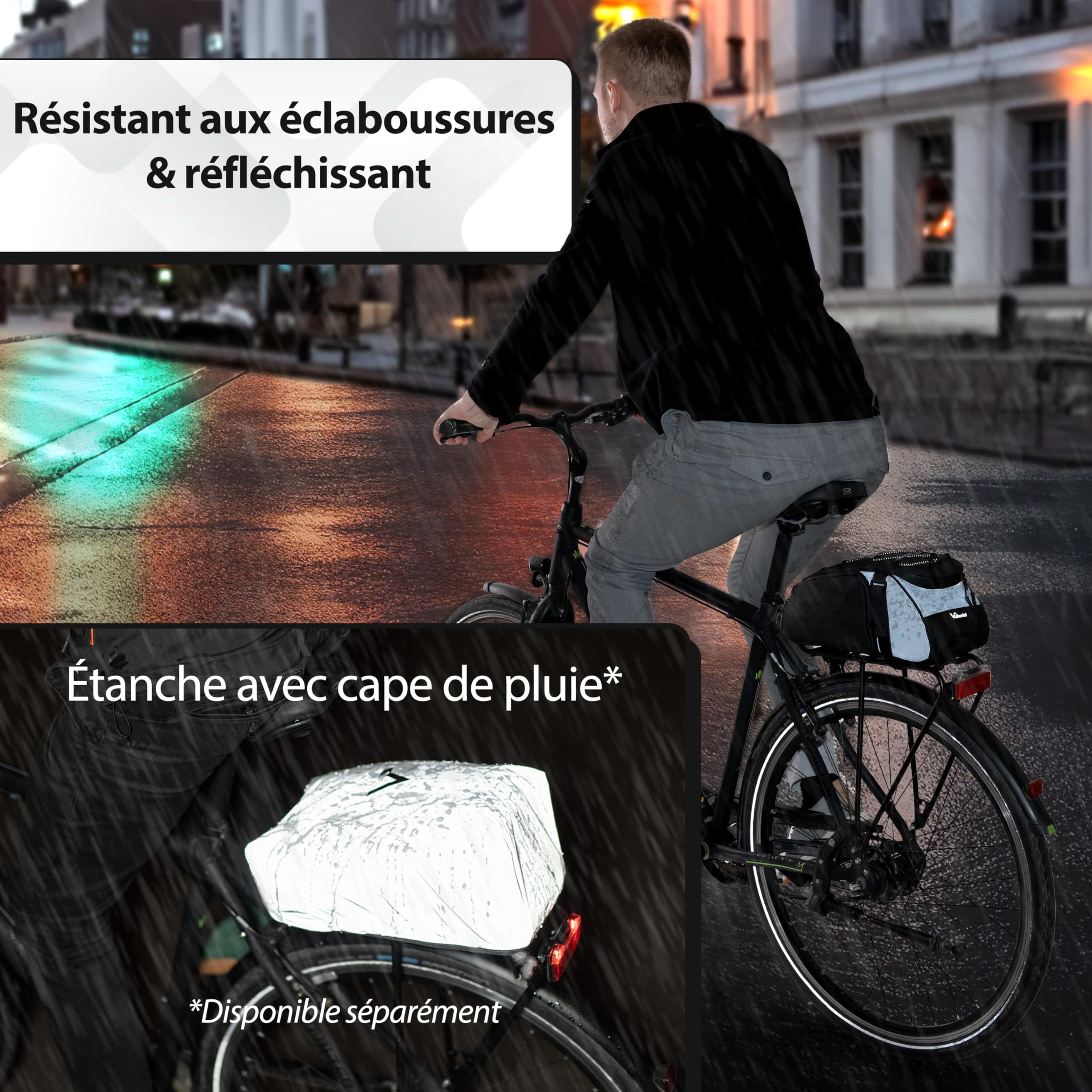 Valkental Sacoche de vélo 3 en 1 porte-bagages sac à dos, 10 l, imperméable réfléchissante poignée