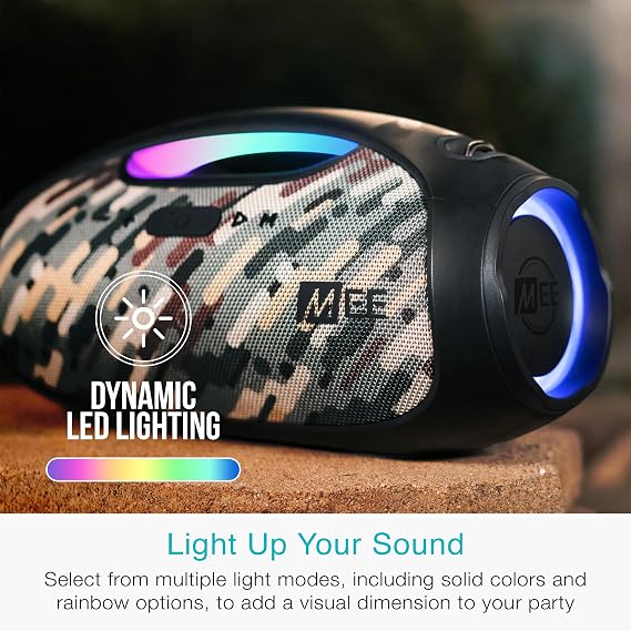 MEE Audio PartySPKR Bluetooth Wireless Speaker, Powerful 60W RMS Stereo Sound, 2 Subwoofers, Portable Speaker for Outdoor, Camping, Beach, Camo