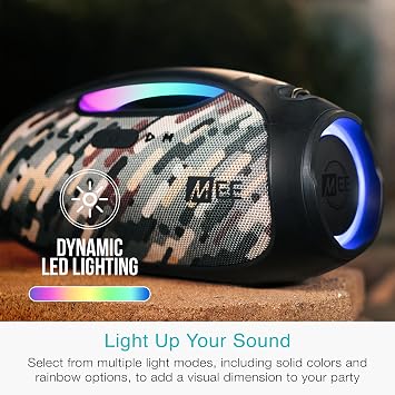 MEE Audio PartySPKR Bluetooth Wireless Speaker, Powerful 60W RMS Stereo Sound, 2 Subwoofers, Portable Speaker for Outdoor, Camping, Beach, Camo