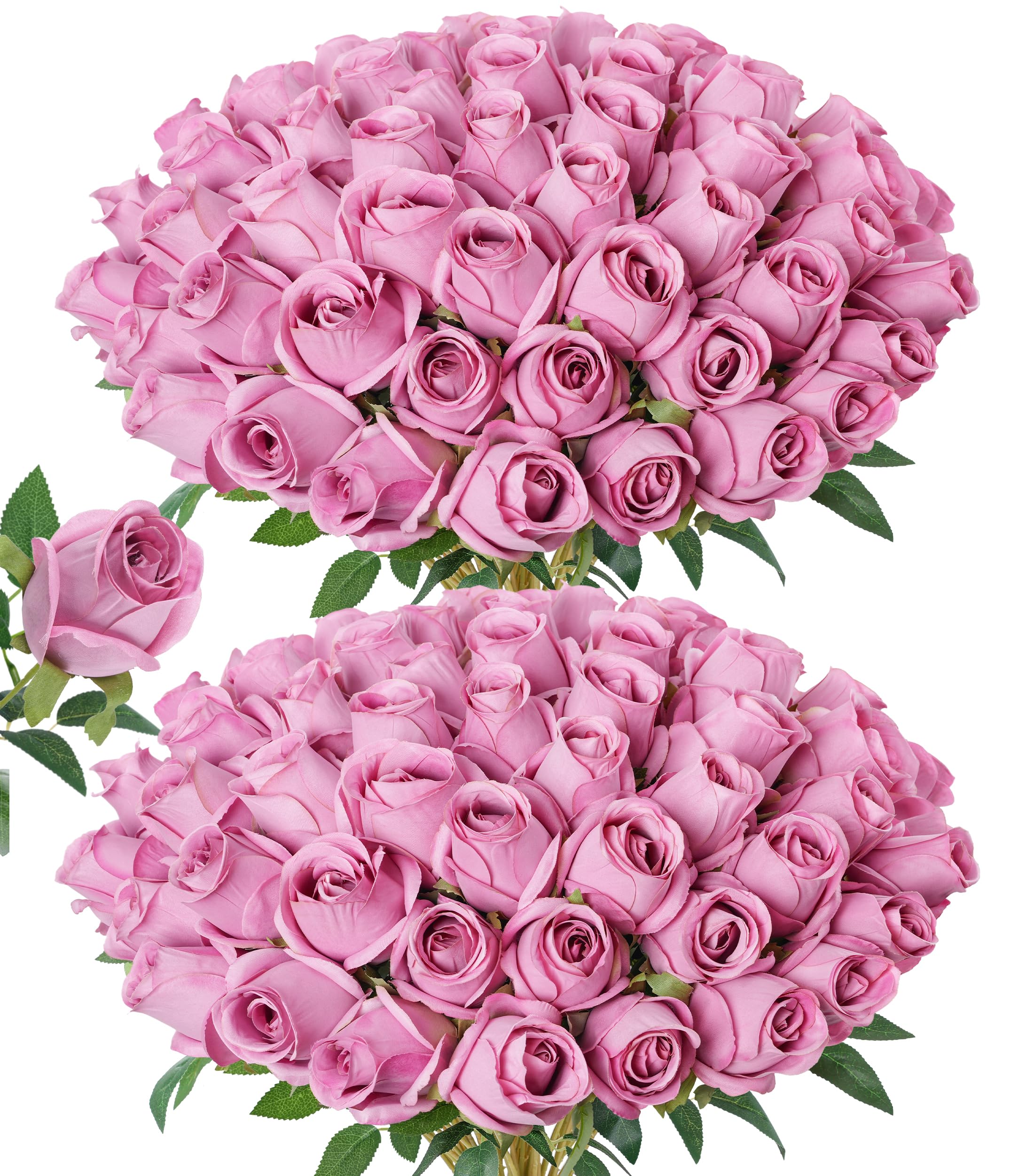 Photo 1 of DREAMLOOM 50pcs Roses Artificial Flowers, Fake Roses Realistic with Long Stems Real Touch Silk Flowers Bouquet for Valentine's Day Wedding Anniversary DIY Floral Arrangement Gifts, Hotpink