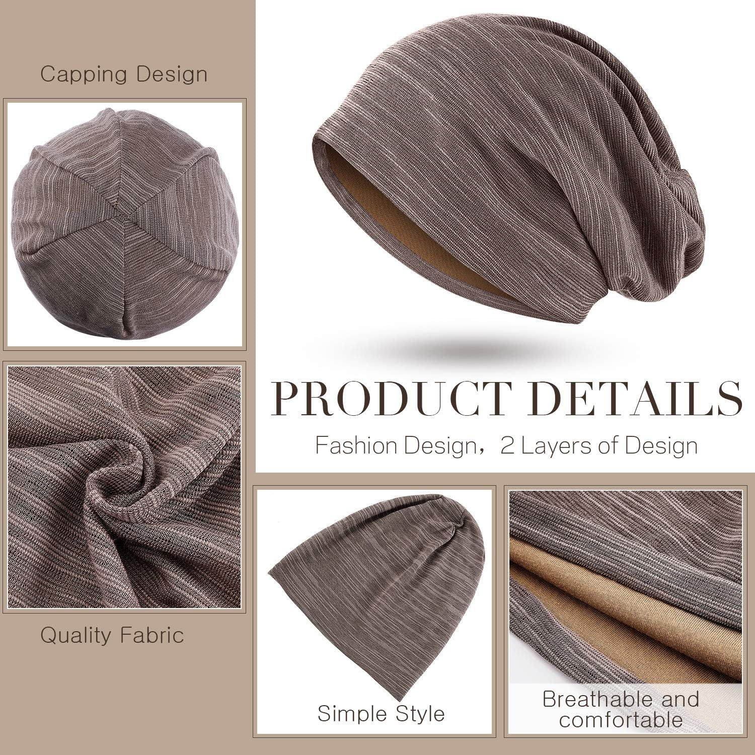 4 Pieces Slouchy Beanie Hat Sleeping Cap Baggy Skull Knit Sleeping Hat Headwear Head Wrap Cap for Men Women - Image 6