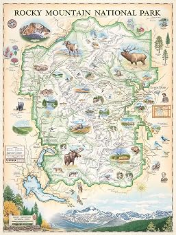 Rocky Mountain National Park Hand-Drawn Map 18x24 Vintage-Style Lithographic Print Made in USA