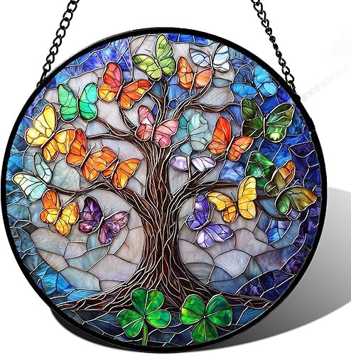 Miniatura 21 de Vitral Colgante para Ventana, Atrapasol de Ondas Azules y Blancas Panel de Vidrio Diamante Paisaje Atrapasoles Decoración para Cumpleaños para Azul