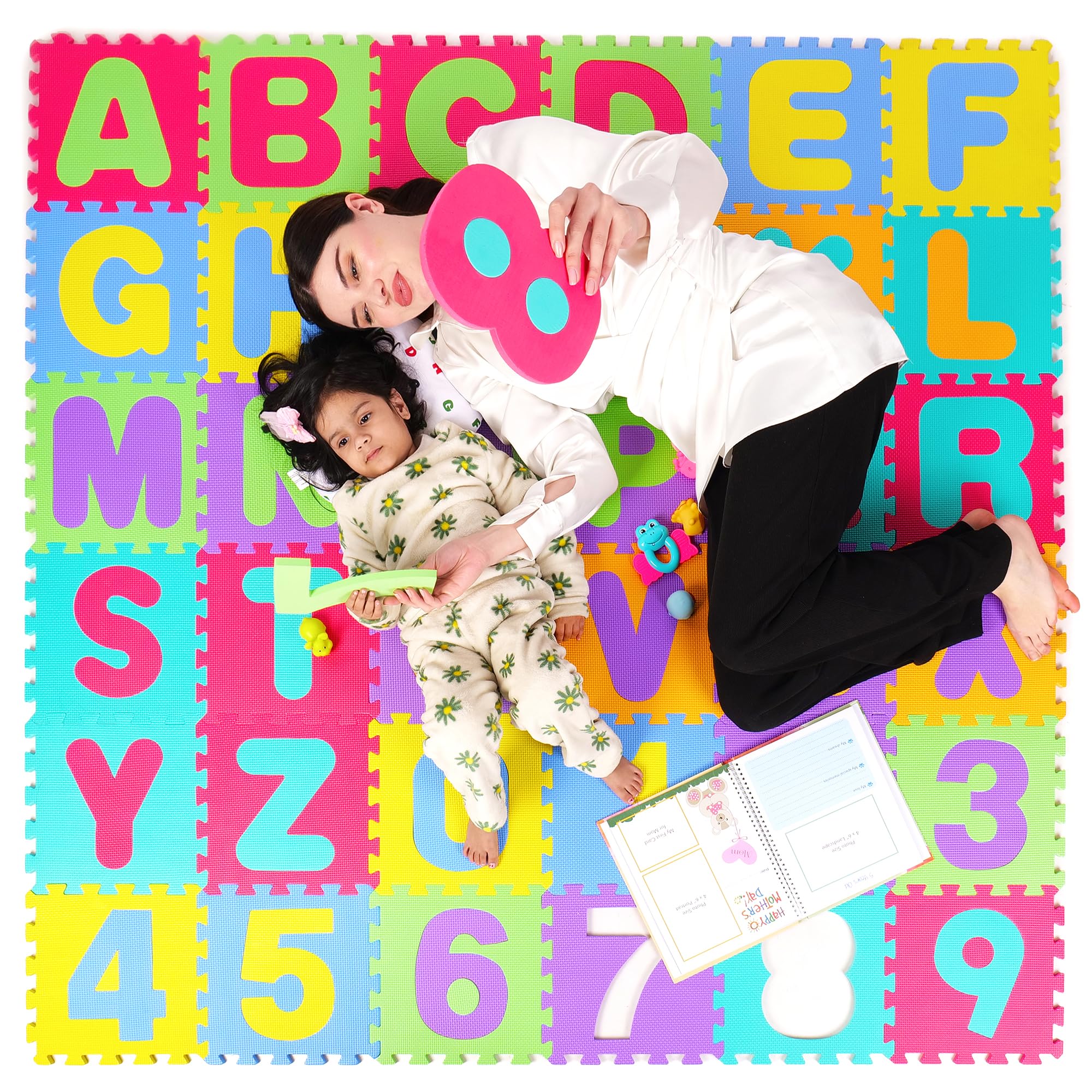 A Baby Cherry - 36 pcs Puzzle Play Mat, Playmat for Babies 0-3 Years, Baby Mats for Floor, Baby Playing Mat, Alphabet & Numbers EVA Foam Interlocking Tiles 12x12 Inch