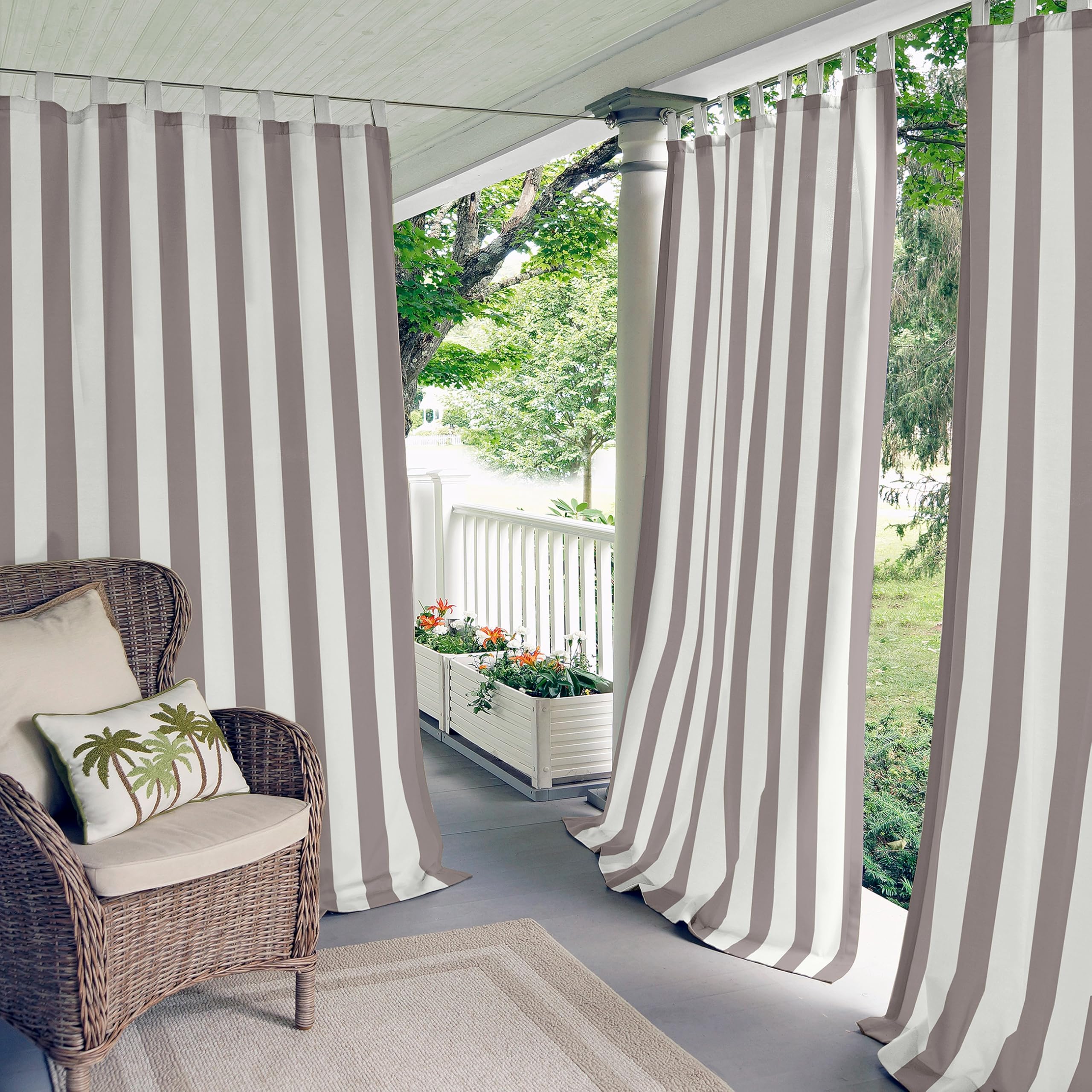 Elrene Home Fashions Indoor/Outdoor Adhesive Loop Fastener Tab Top Window Curtain Panel for Patio, Pergola, Porch, Deck, Lanai, and Cabana, Polyester, Grey, 50" W x 95" L (Pack of 1)