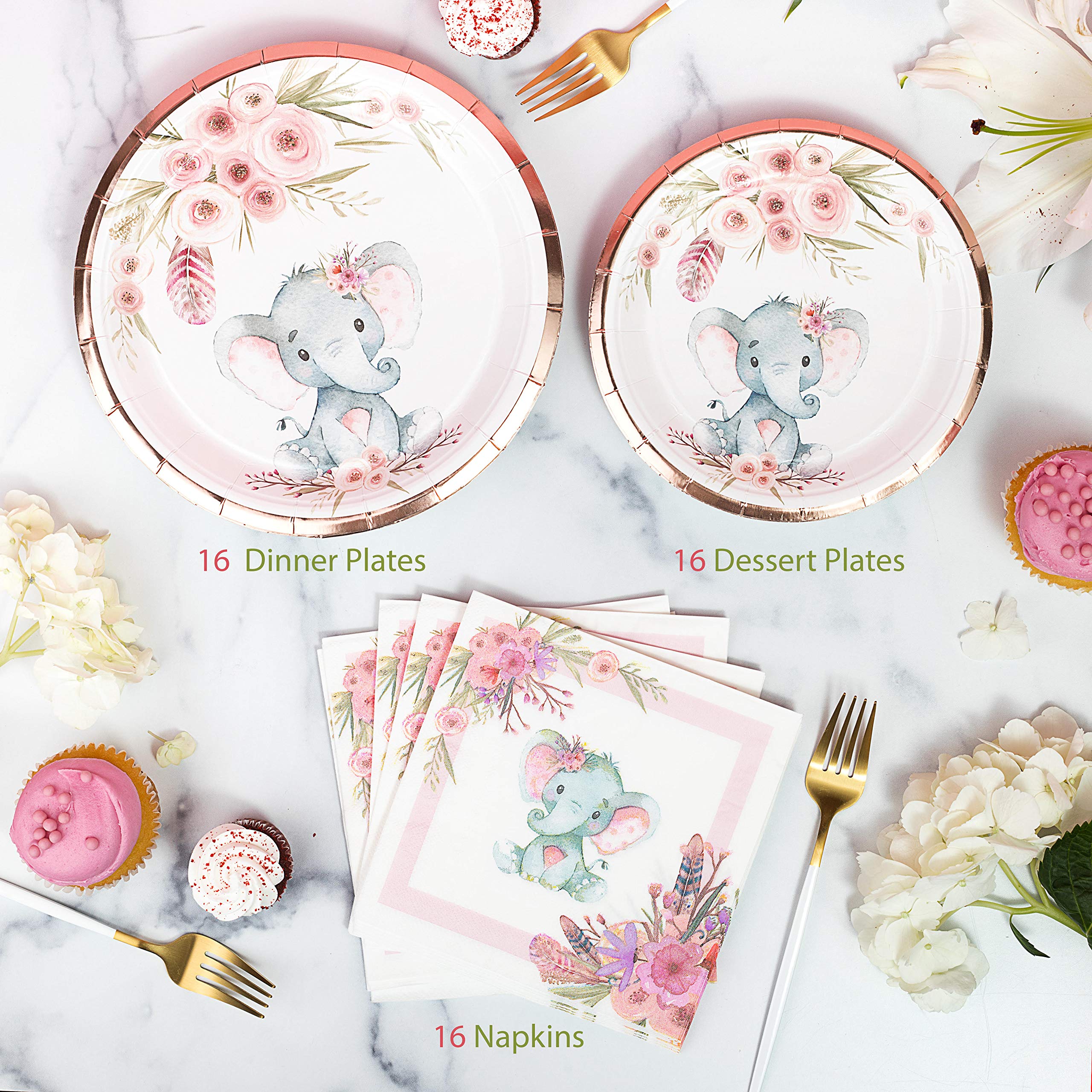 Buy Elephant Baby Shower Stunning Real Rose Gold Foil Serves 16