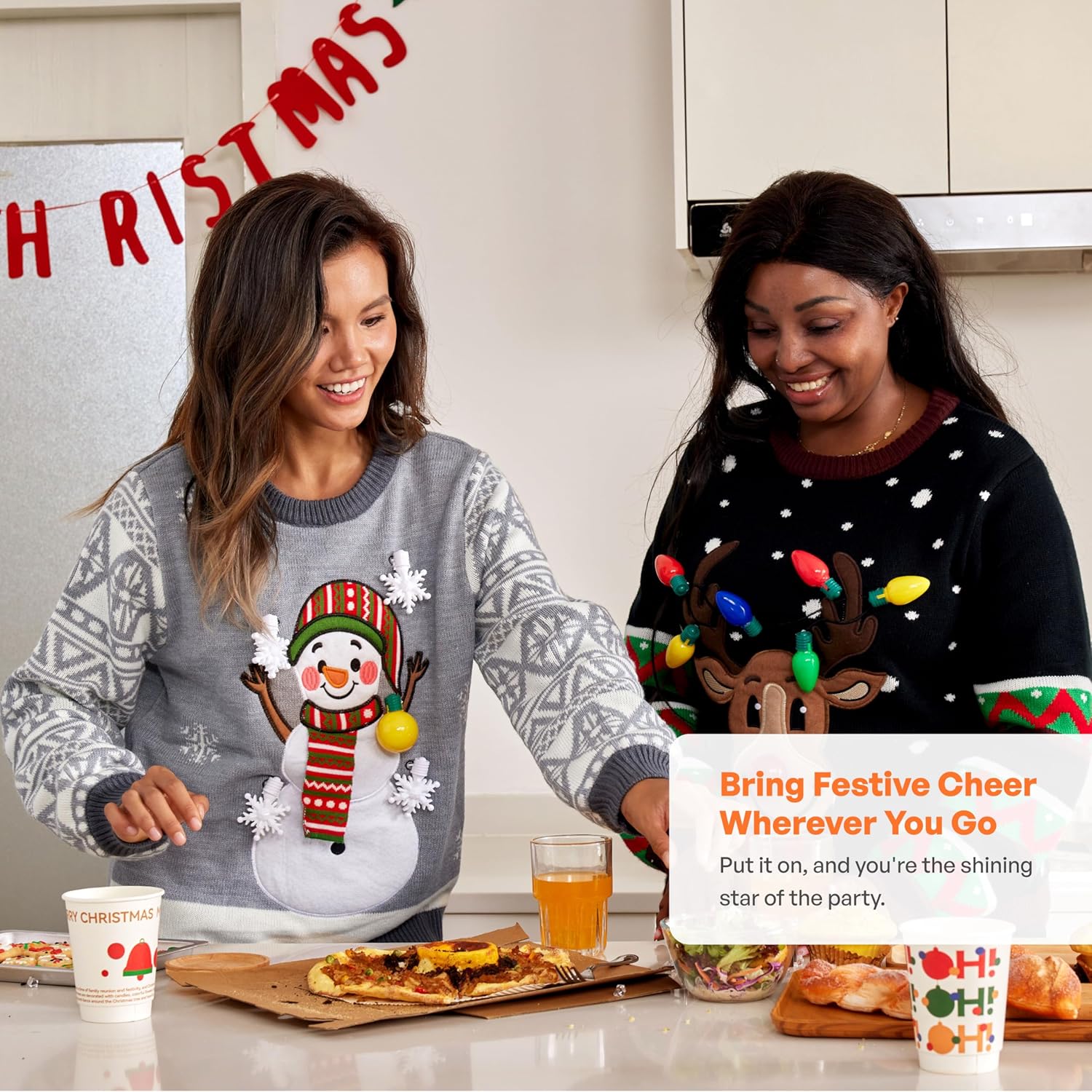 JOYIN Ugly Christmas Sweater Women Men Couples, LED Light Up Ugly Christmas Sweater Kids 2025 Snowman(Grey) - Image 4