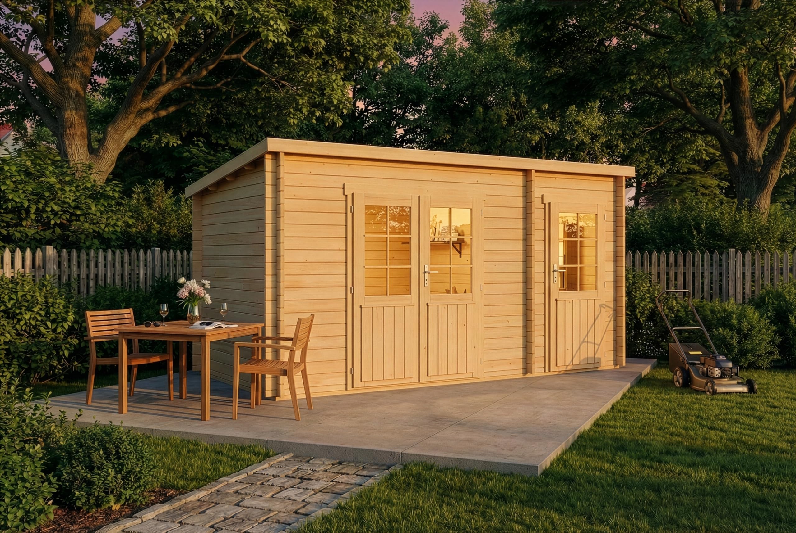 Alpholz Gartenhaus Maria aus Holz in Naturbelassen, 28 mm Wandstärke mit 2 Räumen 450 x 250cm Pultdach