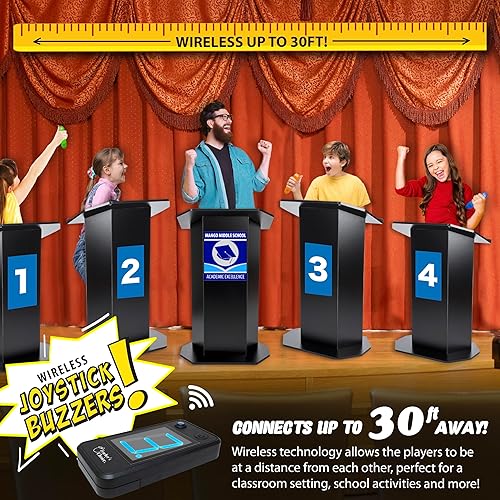 Miniatura 3 de Teacher's Choice Sistema de zumbador inalámbrico de mano para 4 jugadores, muestra el primer zumbido, ideal para juegos de riesgo, disputa familiar,