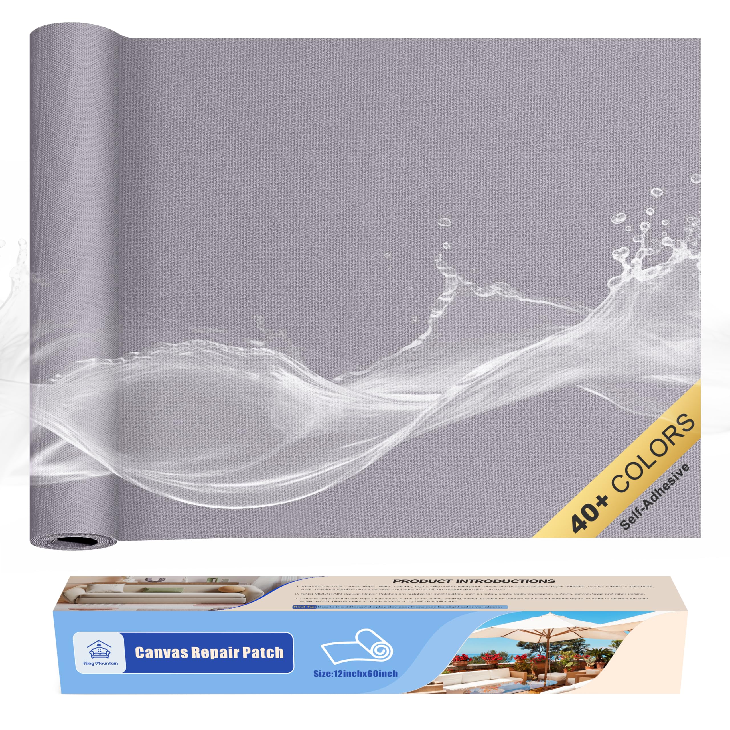 KING MOUNTAIN Canvas Repair Tape,Outdoor Gear Patch, 12×60 Inches,Waterproof,Self-Adhesive for Repairing Boat Covers,Sun Shades,Sofas,Tents,Lounge