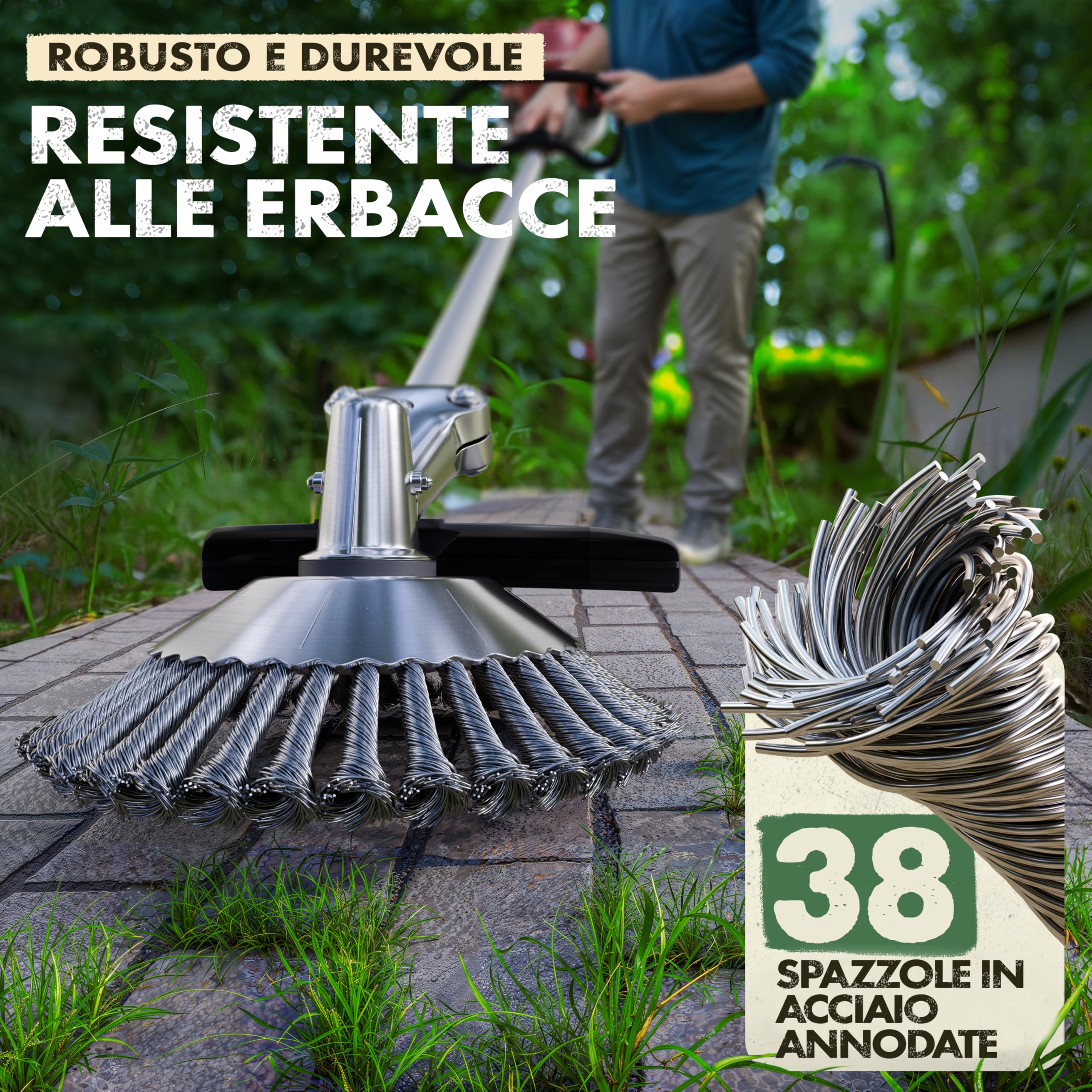 LAINFELD Spazzola per erbacce e decespugliatore | Misura universale con adattatore | Spazzola per fughe con accessori | Spazzola per erbe infestanti
