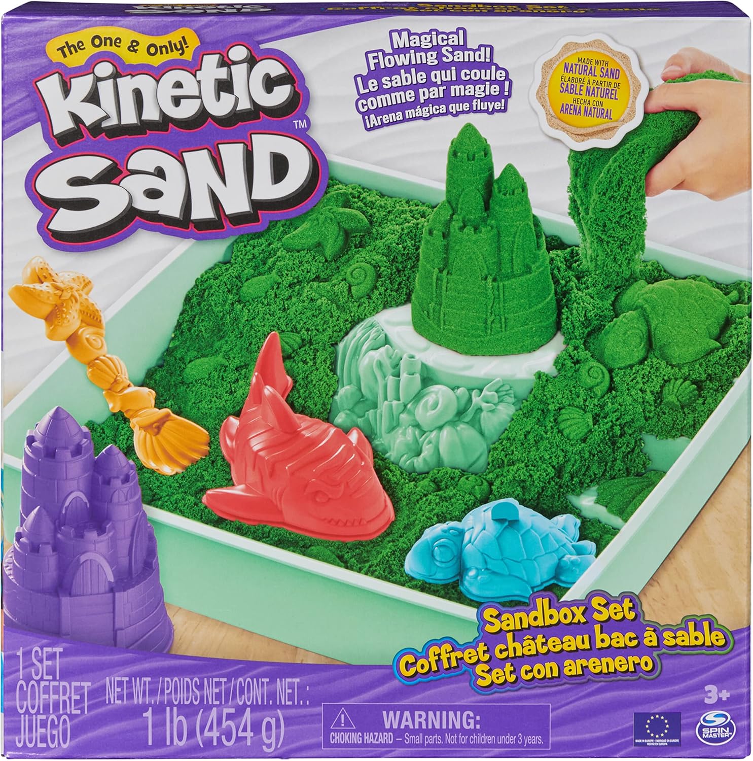 Sand Sandbox Set, 1lb Green Play Sand, Sandbox Storage, 4 Molds